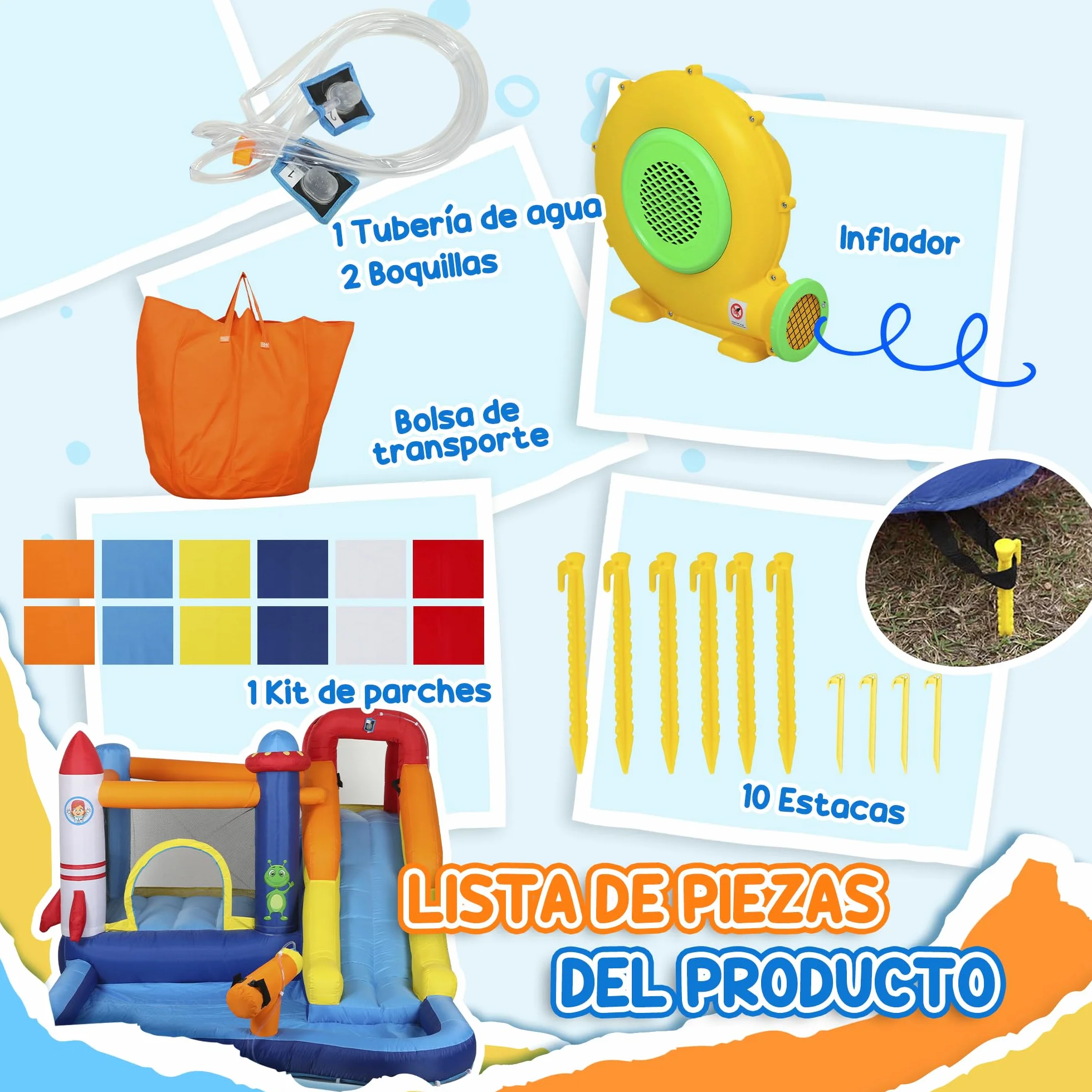 AIYAPLAY Castillo Hinchable con Soplador 5 en 1 Parque Acuático Hinchable para Niños con Tobogán Piscina de Chapoteo Escalada y Cañón de Agua para Exterior Interior 360x250x195 cm