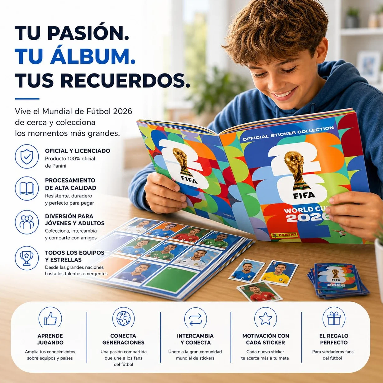 Panini Set de cromos y álbum Mundial 2026 - Copa del Mundo - Fútbol con calendario