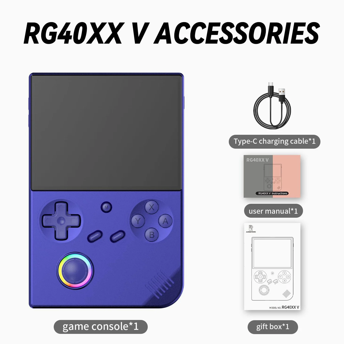 Anbenric RG40XX V - Consola de juegos de mano retro, IPS de 4.0 pulgadas, sistema operativo Linux, juegos clásicos precargados de 64 GB, H700 Quad-Core, WiFi Bluetooth, ideal para viajes, viajes