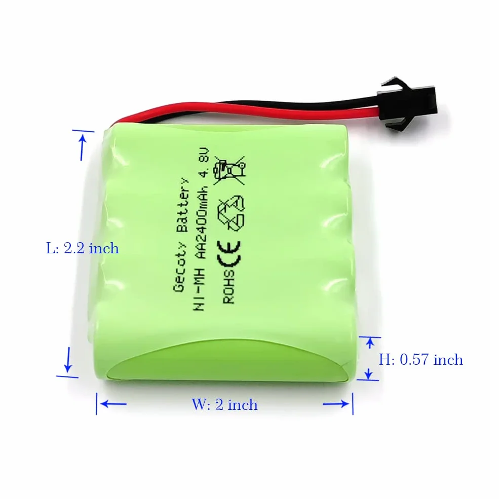 Batería Recargable NiMH AA, Batería 4.8V 2400mAh RC con Cable de Carga USB para Juguetes de Control Remoto,vehículos Todoterreno y vehículos de Escalada