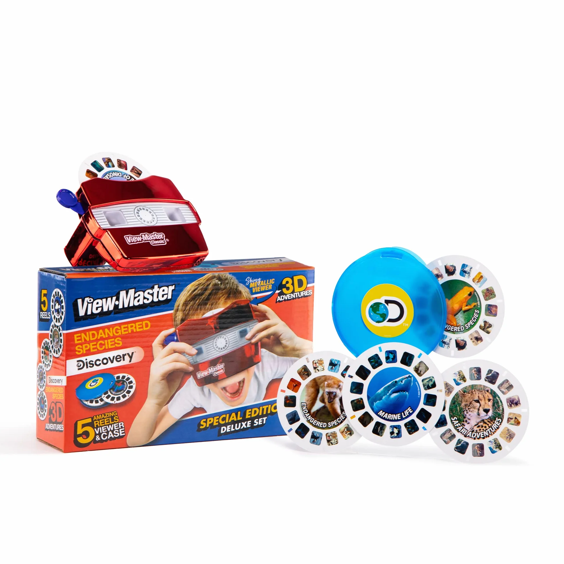 Basic Fun Classic View-Master Deluxe Edition con carretes Discovery Kids (visor metálico, estuche de almacenamiento y 5 carretes incluidos) - Exclusivo de Amazon