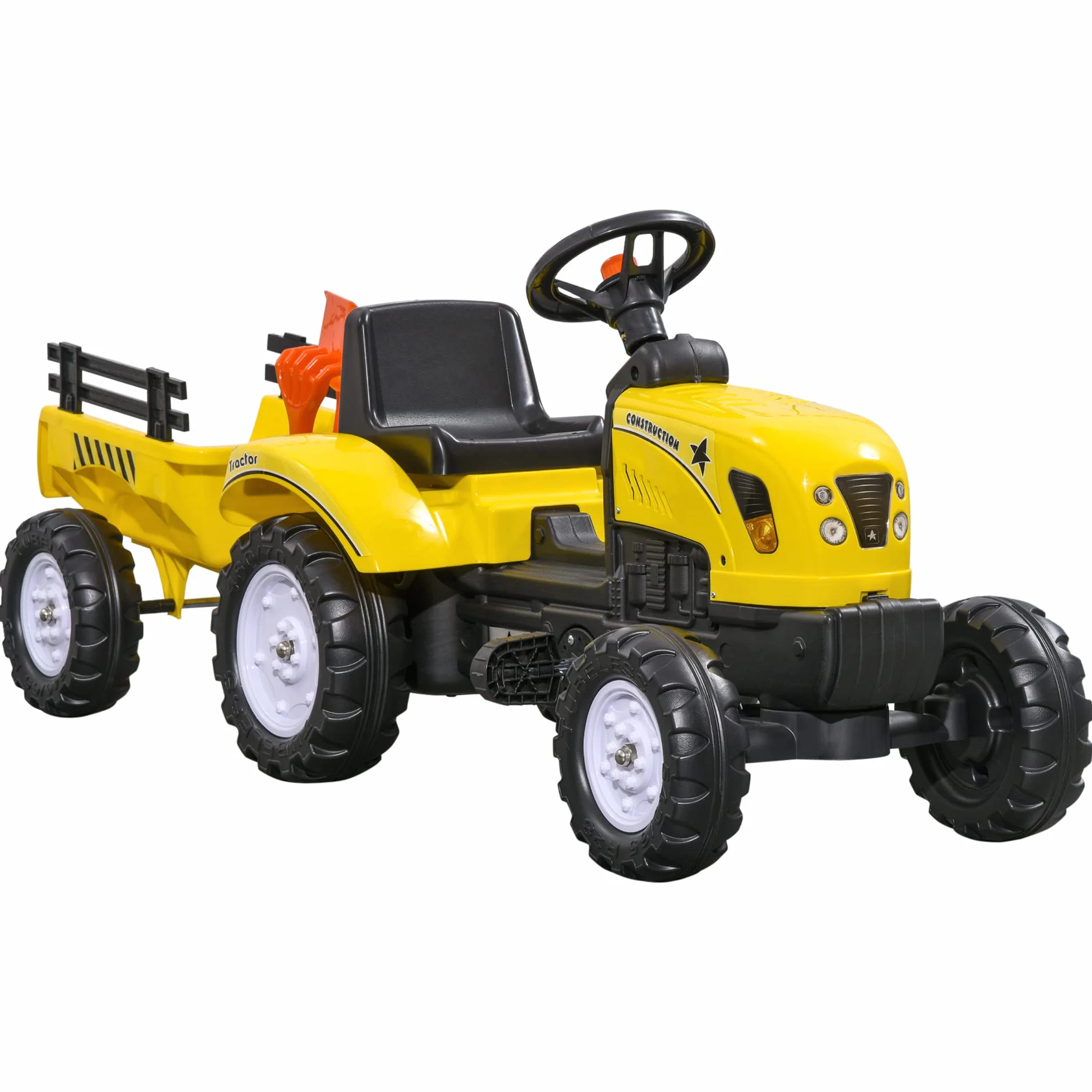 HOMCOM Tractor a Pedales para Niños de 3 Años con Remolque Juguete de Montar Coche de Pedales Carga 35 kg 133x42x51 cm Amarillo
