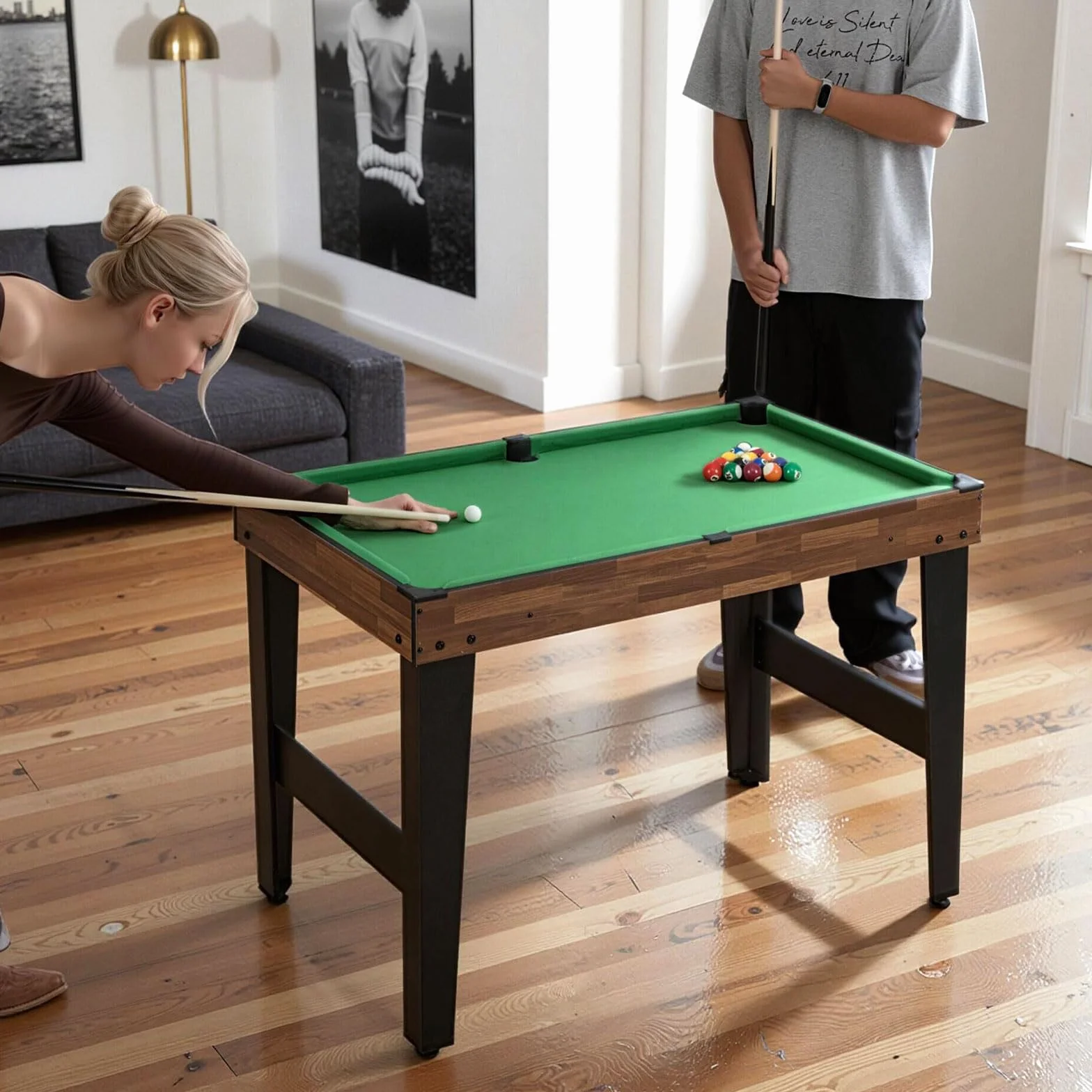GOPLUS Mesa de Juegos 10 en 1, Mesa Multifuncional con Futbolín, Hockey de Aire, Billar, Ping Pong, Shuffleboard, Bolos, Ajedrez, Damas, Backgammon, Set Apilable para Hogar, Oficina, Bar