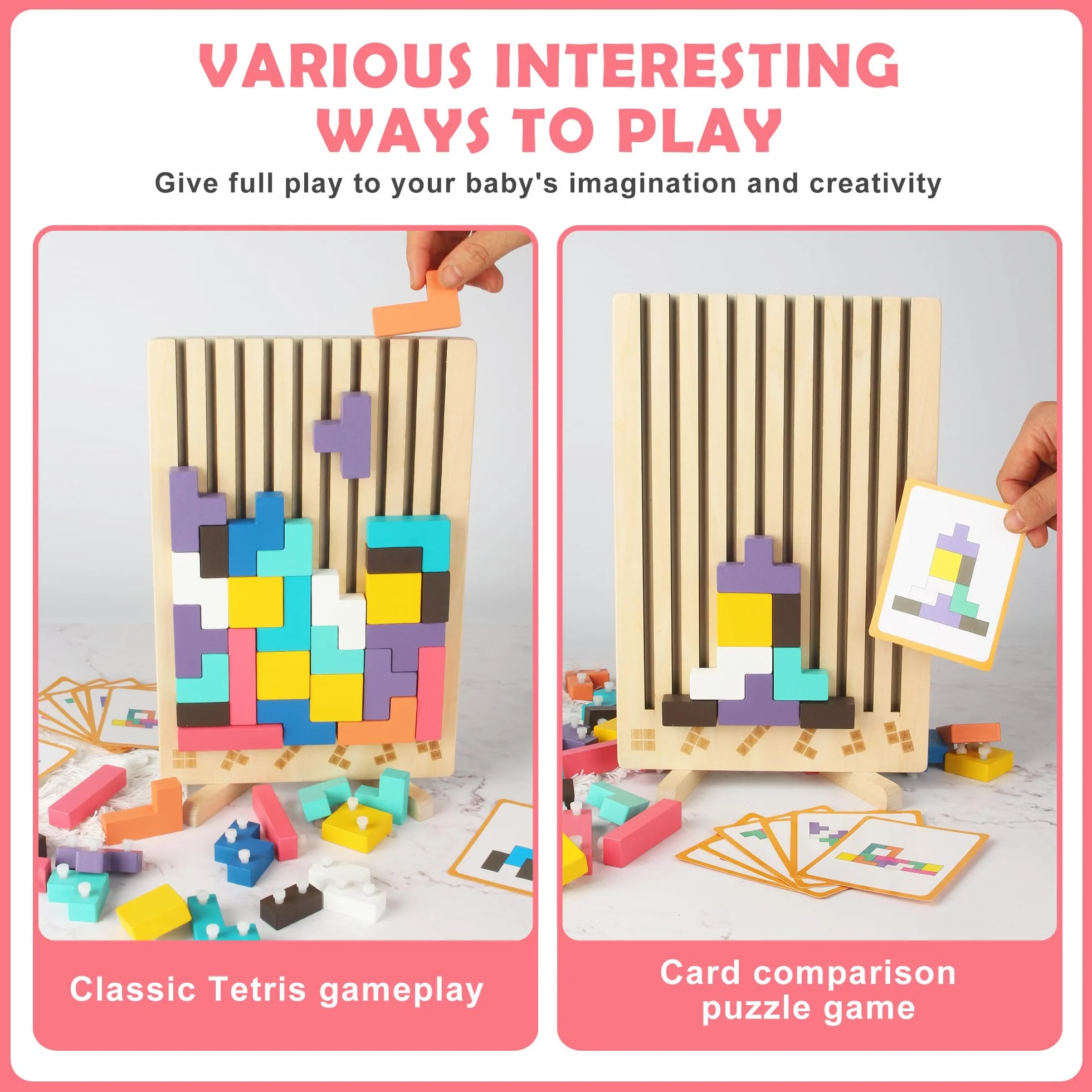 Rompecabezas 3D de Madera Tetris, Rompecabezas niños, Juegos Montessori 3 4 5 6 Años, Juego Tetris Madera, Inteligencia Jigsaw, Cerebro Juguete, Regalos para Niños