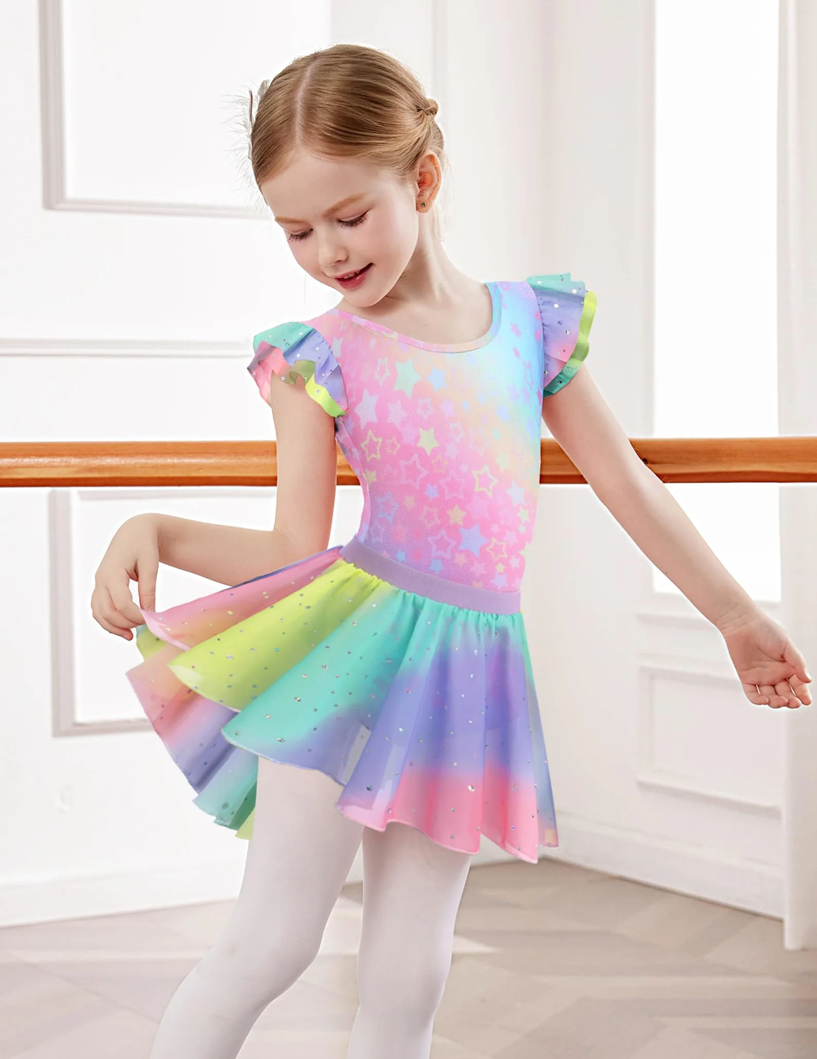 Arshiner Vestido Ballet Niñas 2-9 Años Manga Corta Algodón Purpurina Tutú