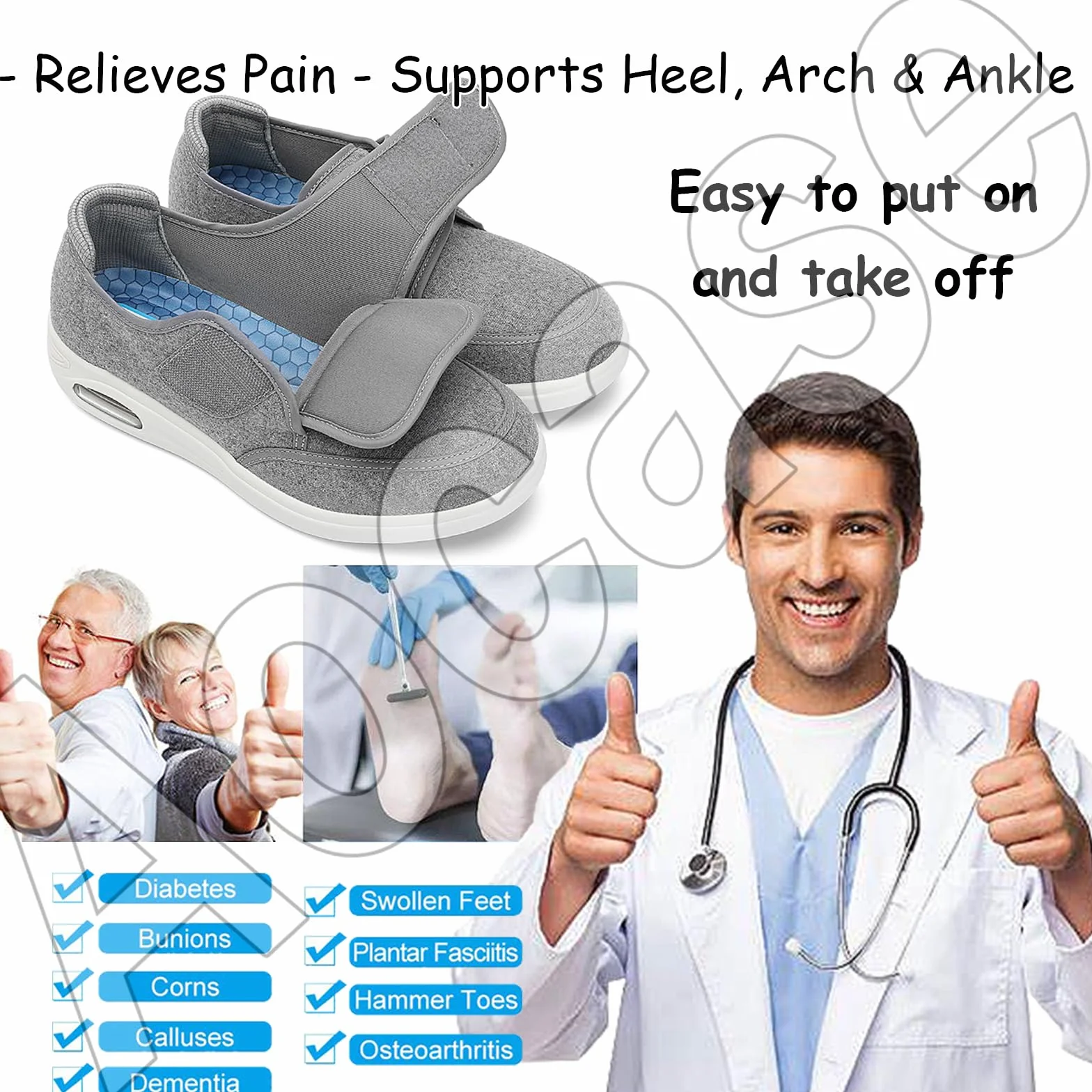 Zapatos para Diabeticos Pies Hinchados Hombre Zapatillas Pie Diabetico Ortopedicos Ancho Especial Caminar Negro 46 EU