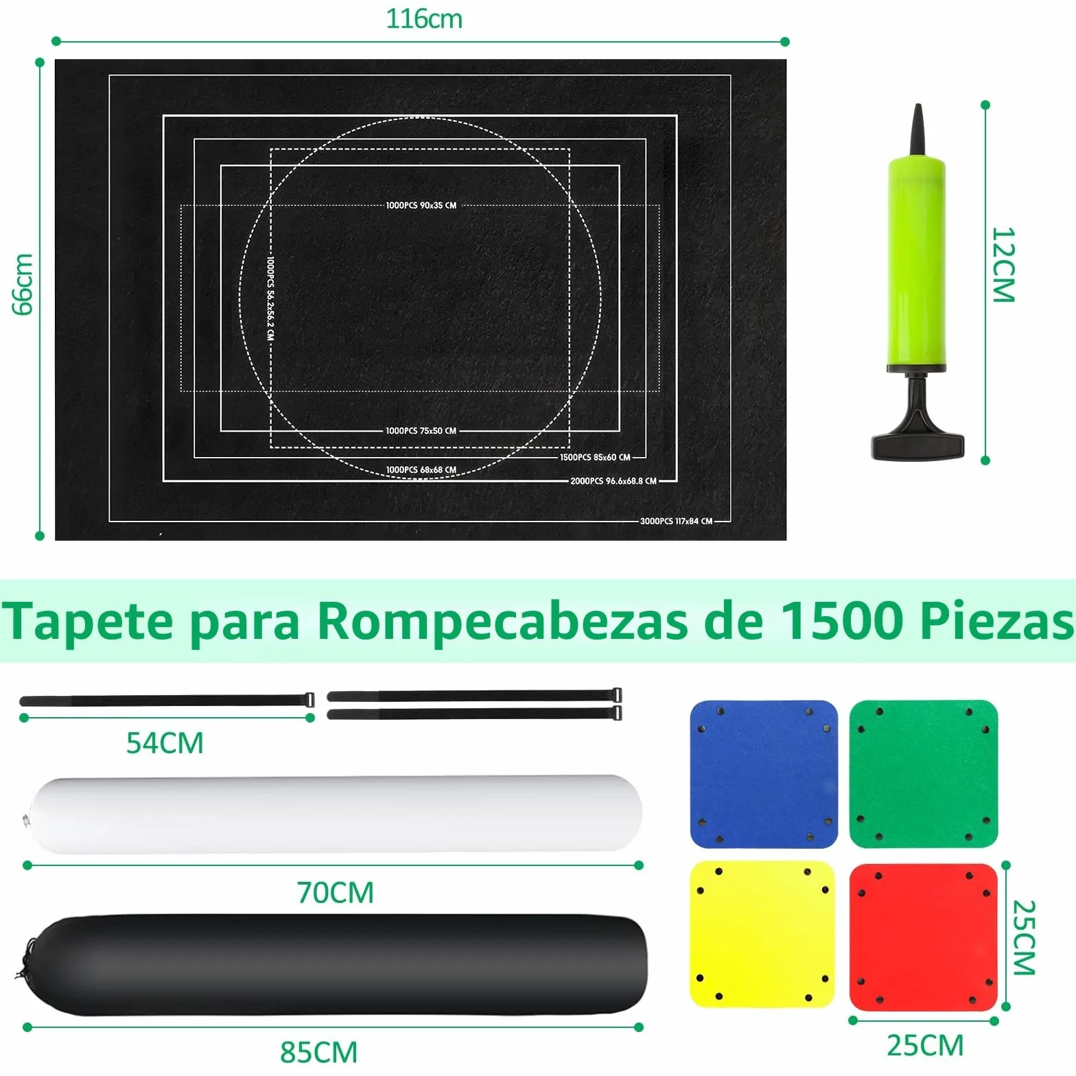 Tapete Puzzle 1500 Piezas, Alfombra Puzzle Enrollable, Estera de Fieltro 116x66cm, Negro