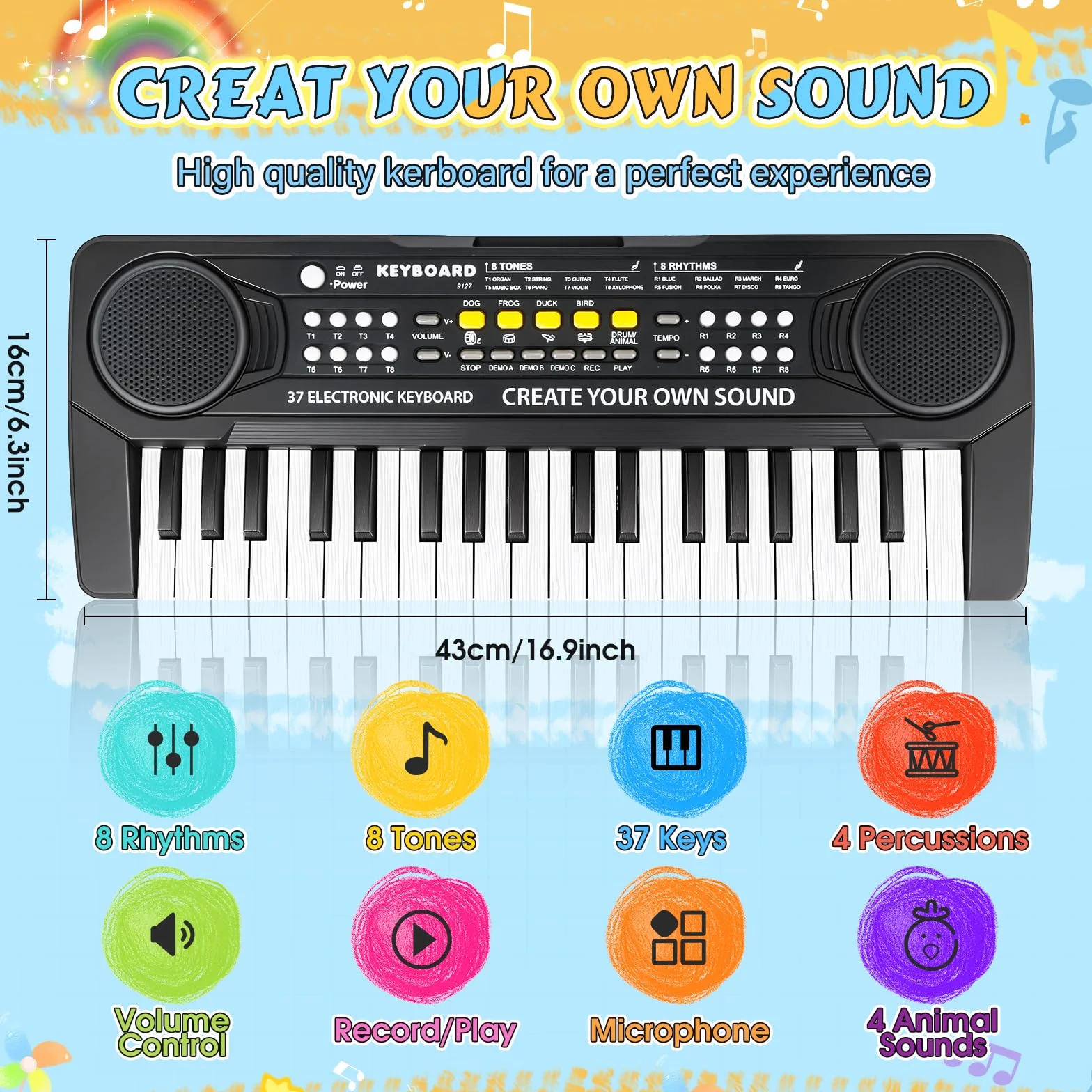 Piano Infantil Teclado Musical 37 Teclas con Micrófono,Multifunción Portátiles Piano Electrico Infantil Juguete, Organo Electronico Niños Educativa Regalo Piano para Niños 3 4 5 6 7 Años