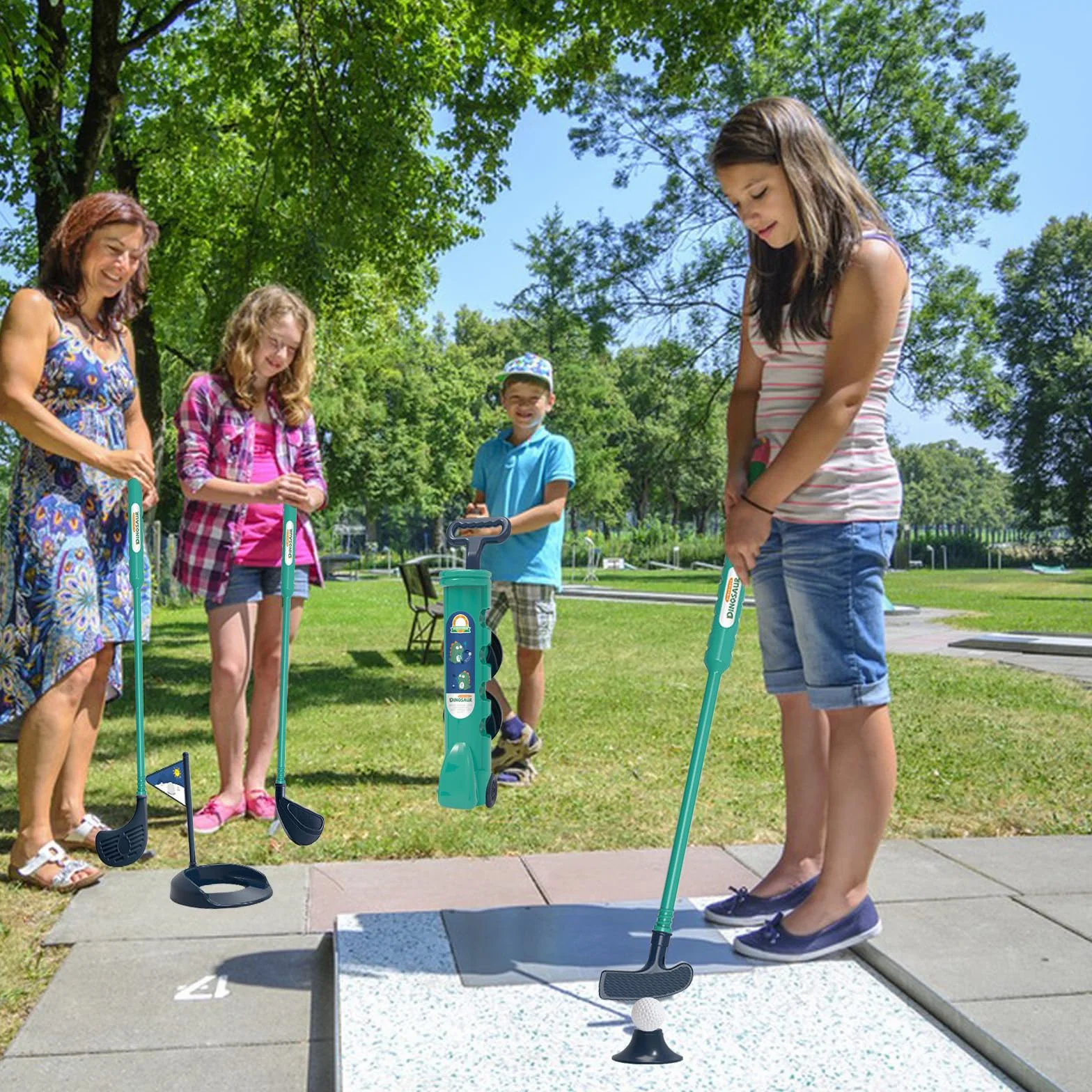 Juego de Golf para niños, Juego de 14 Piezas con Ruedas, Incluye Palo, Pelota, Marcador y Bandera, recreación al Aire Libre y Adecuado para niños de 3 años en adelante