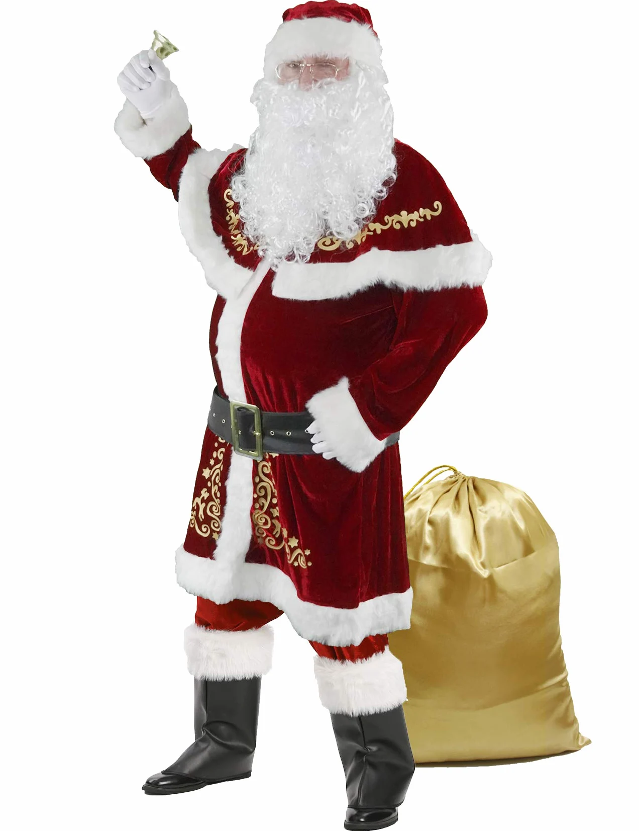 Disfraz de Papá Noel para Hombres, Conjunto de 12 PCS de Navidad para Adultos Traje de Santa Claus de Terciopelo Lujoso Rojo L
