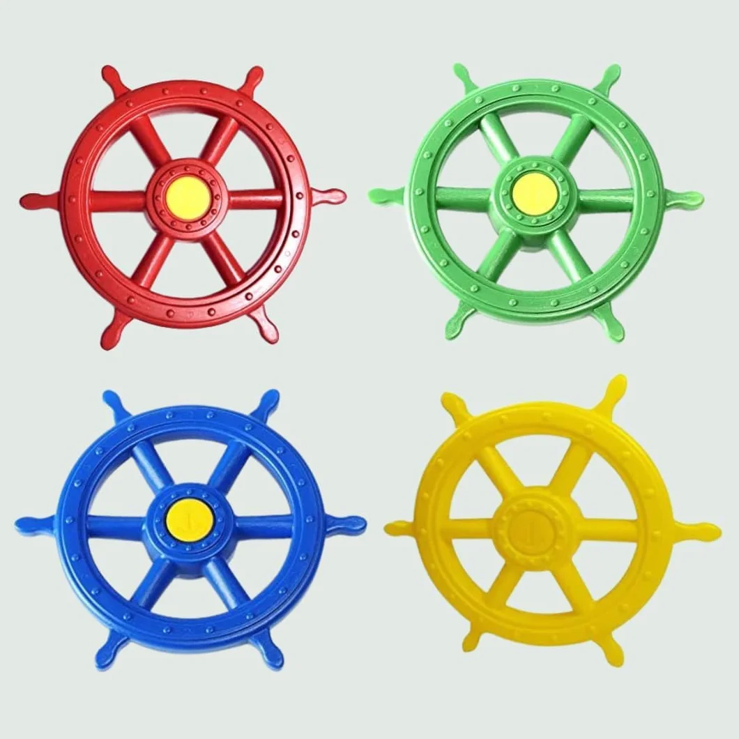 h2i Volante Torre de Juego y casita de Juego | Volante Pirata de plástico Resistente a la Intemperie | Volante móvil de Barco de Juego con Sonido Giratorio | Verde Oscuro
