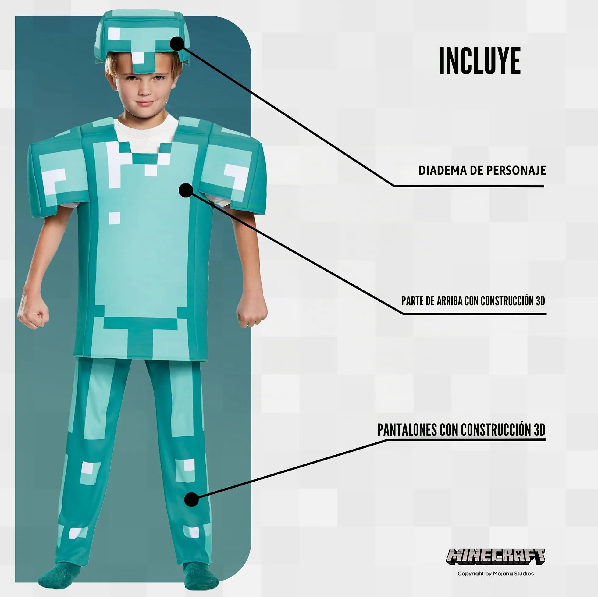 DISGUISE Disfraz oficial de Minecraft de lujo para niños, disfraz de Minecraft con armadura de diamante, disfraz de Halloween, cumpleaños, día mundial del libro para niños