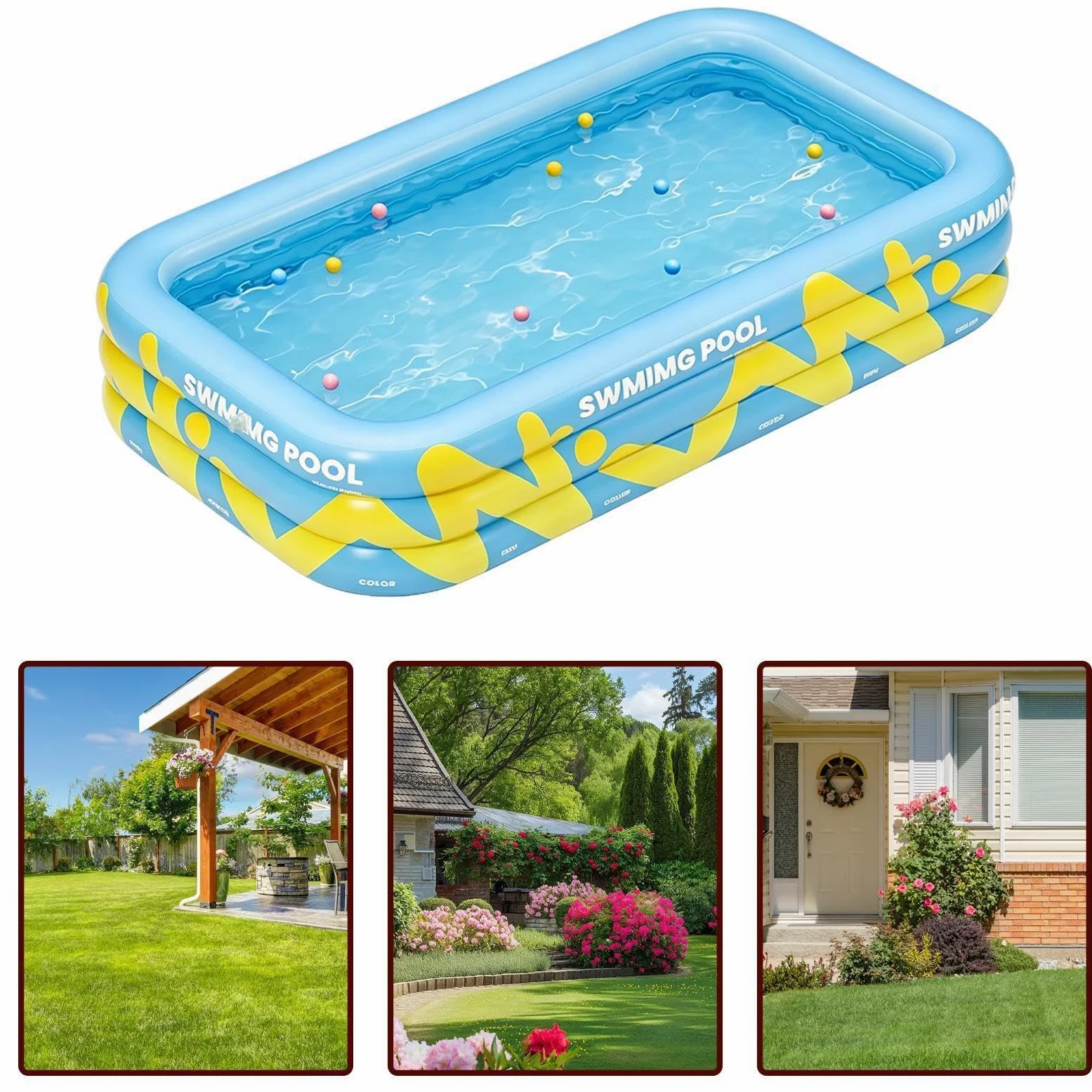 Piscina Hinchable Infantil Juguete Engrosado de 210 por 145 por 56 | Piscina Infantil Para Niños Para Patio, Exterior, Jardín, Patio Trasero, Césped, Parque, , Natación Y