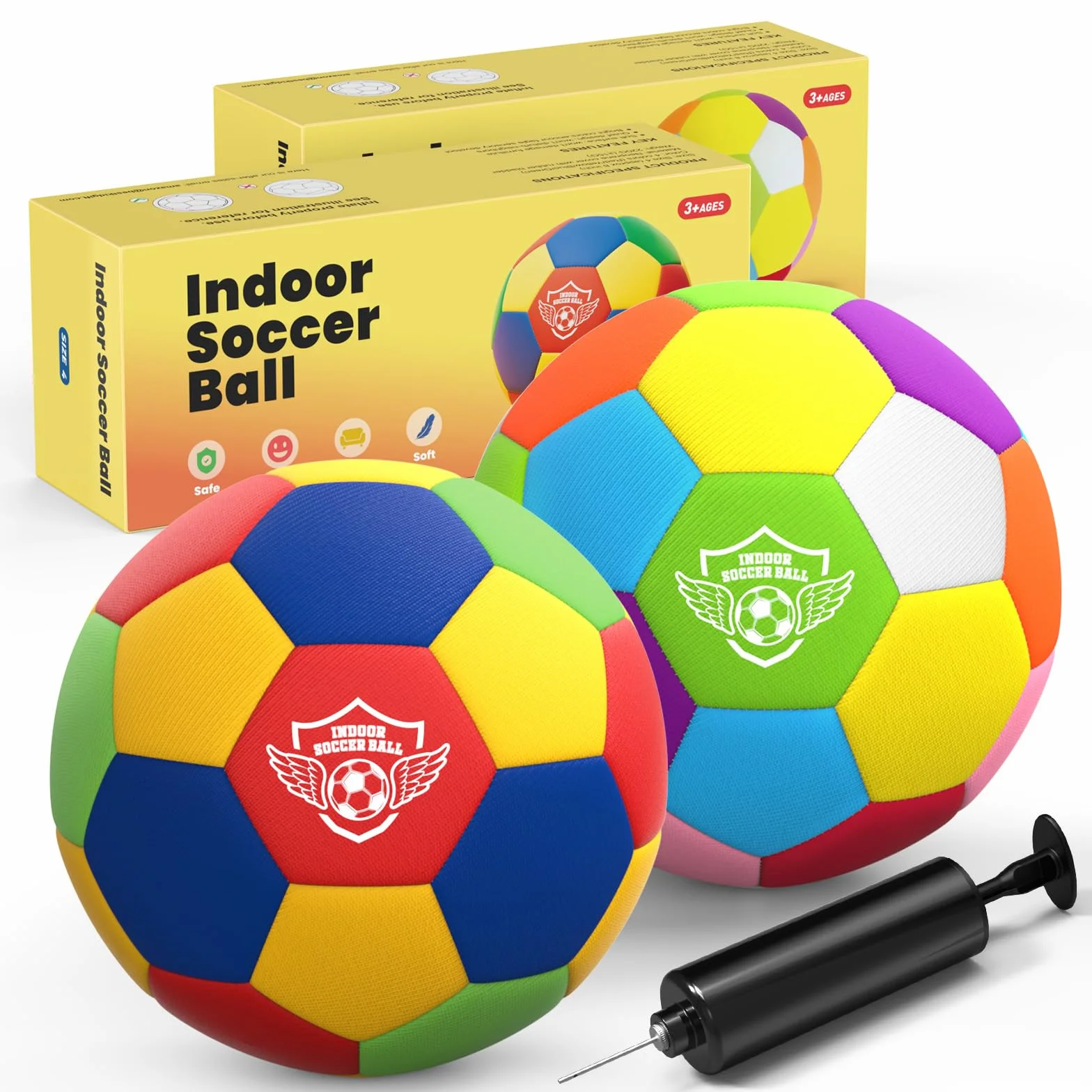 Balón de fútbol de interior para el hogar, tamaño estándar 4, suave y seguro para adolescentes de 3 a 12, regateo, entrenamiento
