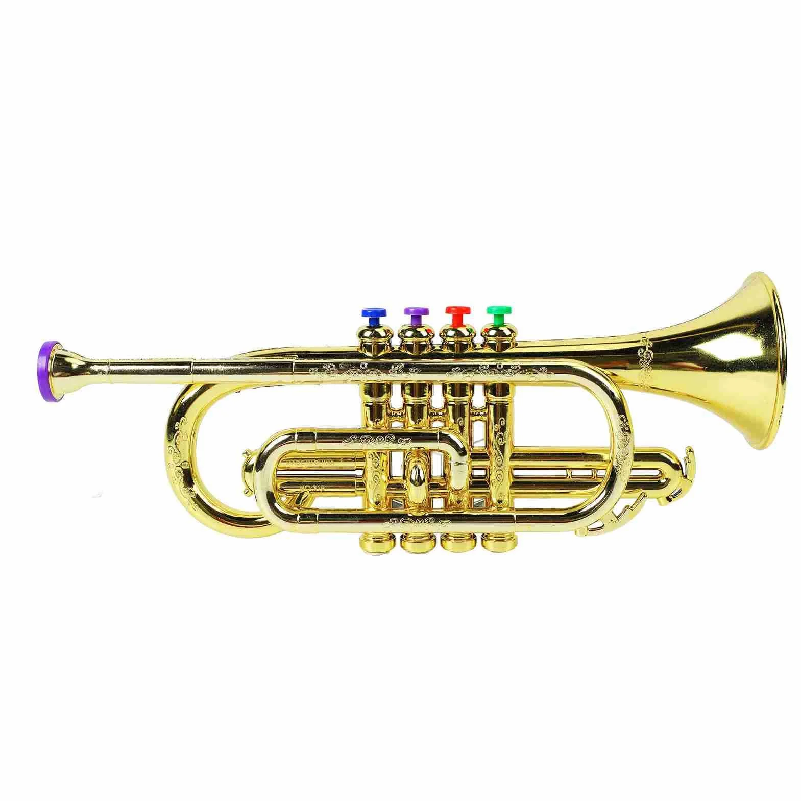 Generic Juguete Educativo de Trompeta Dorada para Niños con 4 Teclas de Colores, Sonido de Nota Diferente para Entrenamiento Musical para Niños