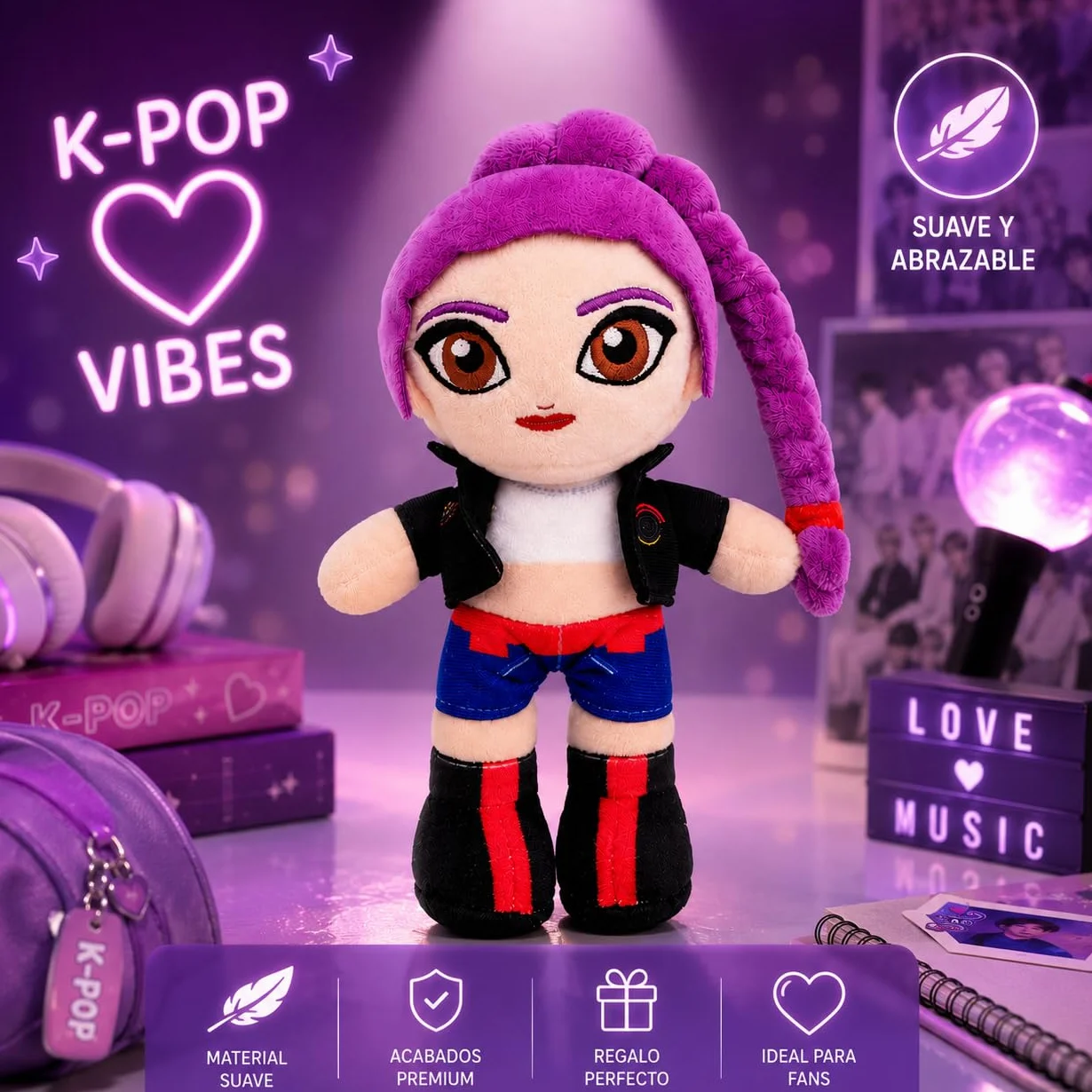 Peluche K-Pop Music 20 cm Lila, Muñeca de Tela Suave, Poliéster, Regalo Fans Música Coreana