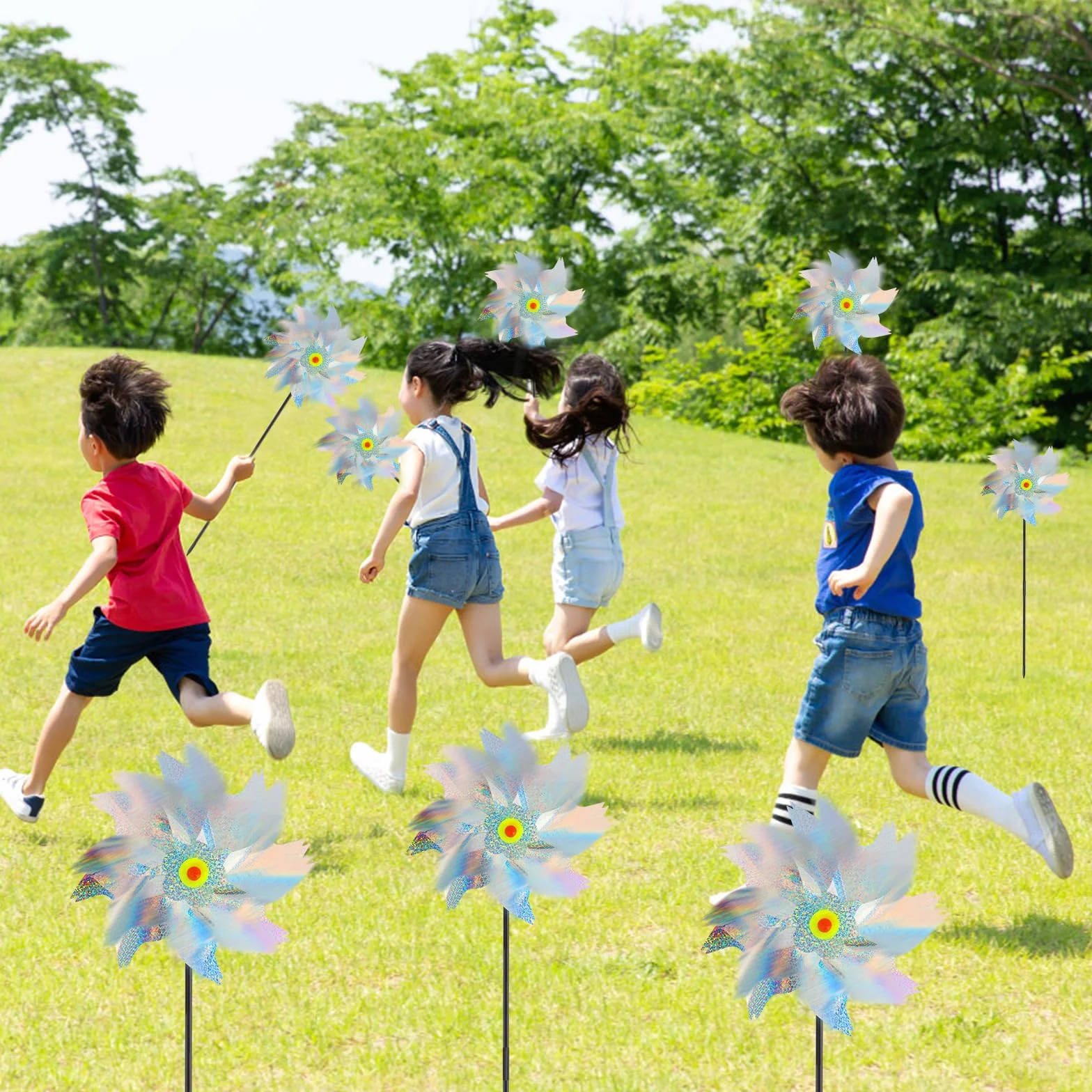 6 Piezas Molino de Viento para Huerto, Molino de Viento Repelentes de Pájaros, Molinillos de Viento para Pajaros, para Control de Aves Decoración para Jardines Huertos Patios