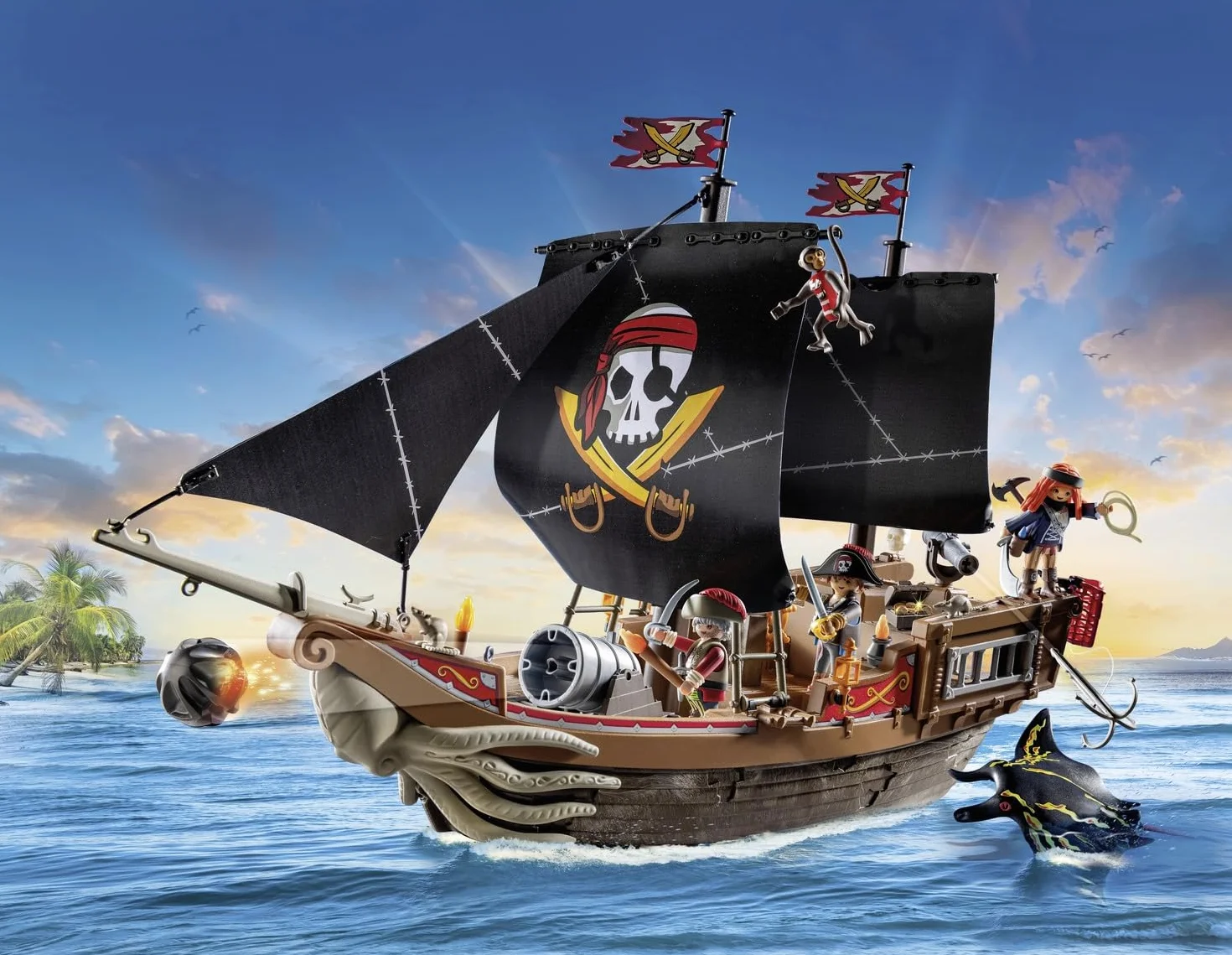 PLAYMOBIL Pirates 71530 Gran Barco Pirata, emocionante Batalla Naval y búsqueda Secreta de Tesoros en Alta mar, Incluyendo cañones, proyectiles y Ancla, Juguetes para niños a Partir de 4 años