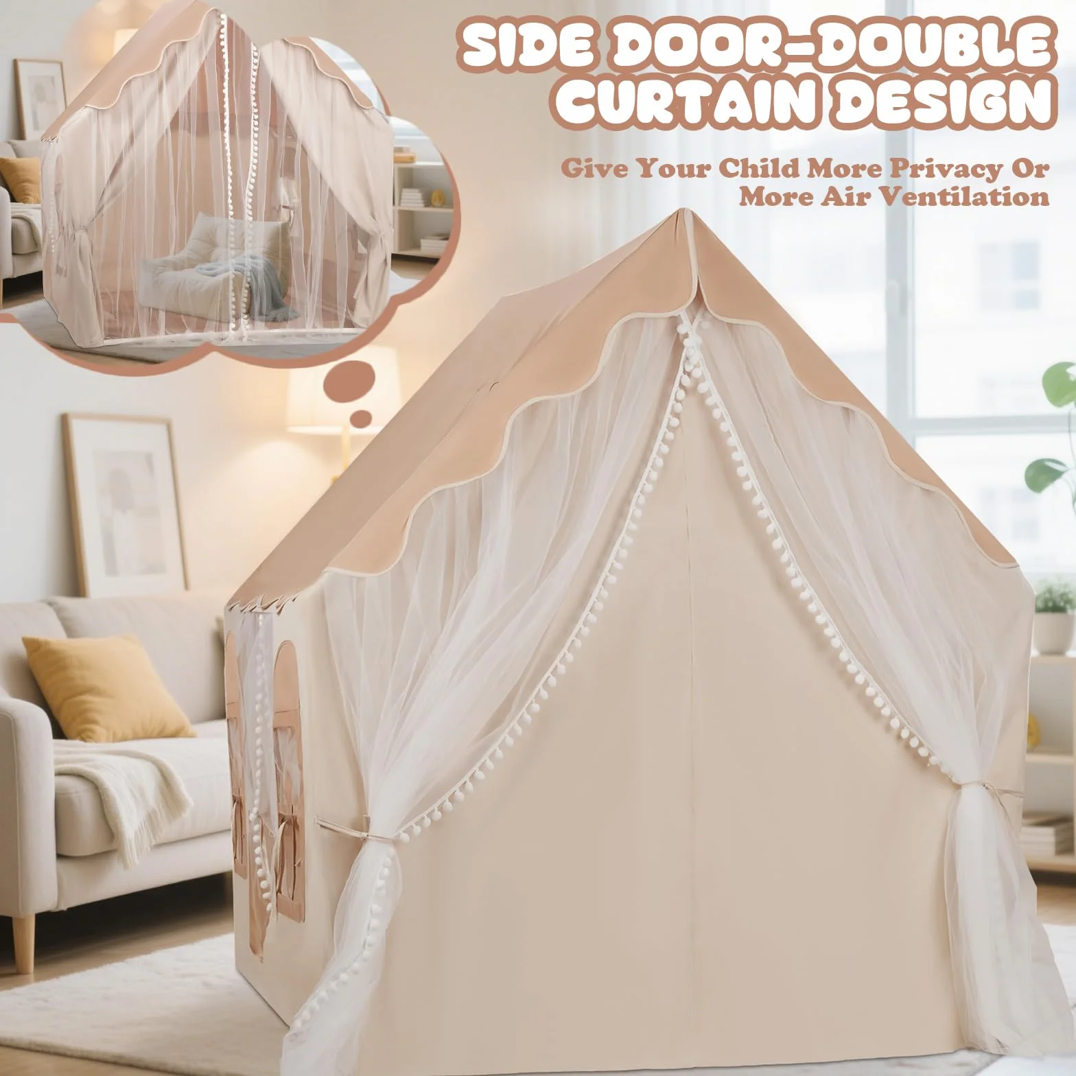 snookids Tienda para niños - Casa de Juego Interior con Alfombra, Luces, Colgantes de arcoíris y Bandera Estrellas, Tienda Juego para la decoración de la habitación niños y niñas