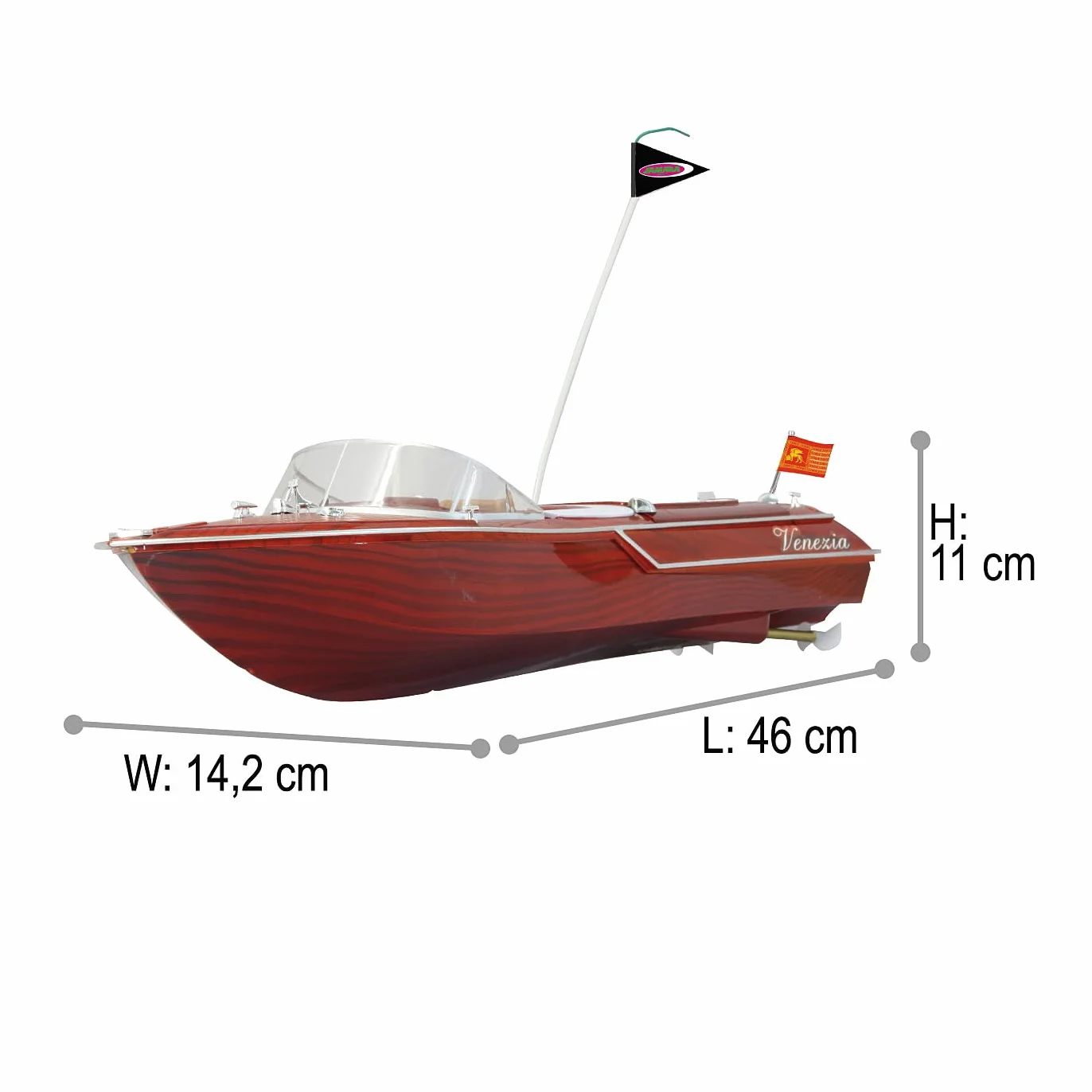 Jamara 040390 - Venezia 2 Canal 40Mhz - 2 Motores, Le hélices se giran Solamente en Agua, Tapa con Cerradura rapida, Ejes de propulsión
