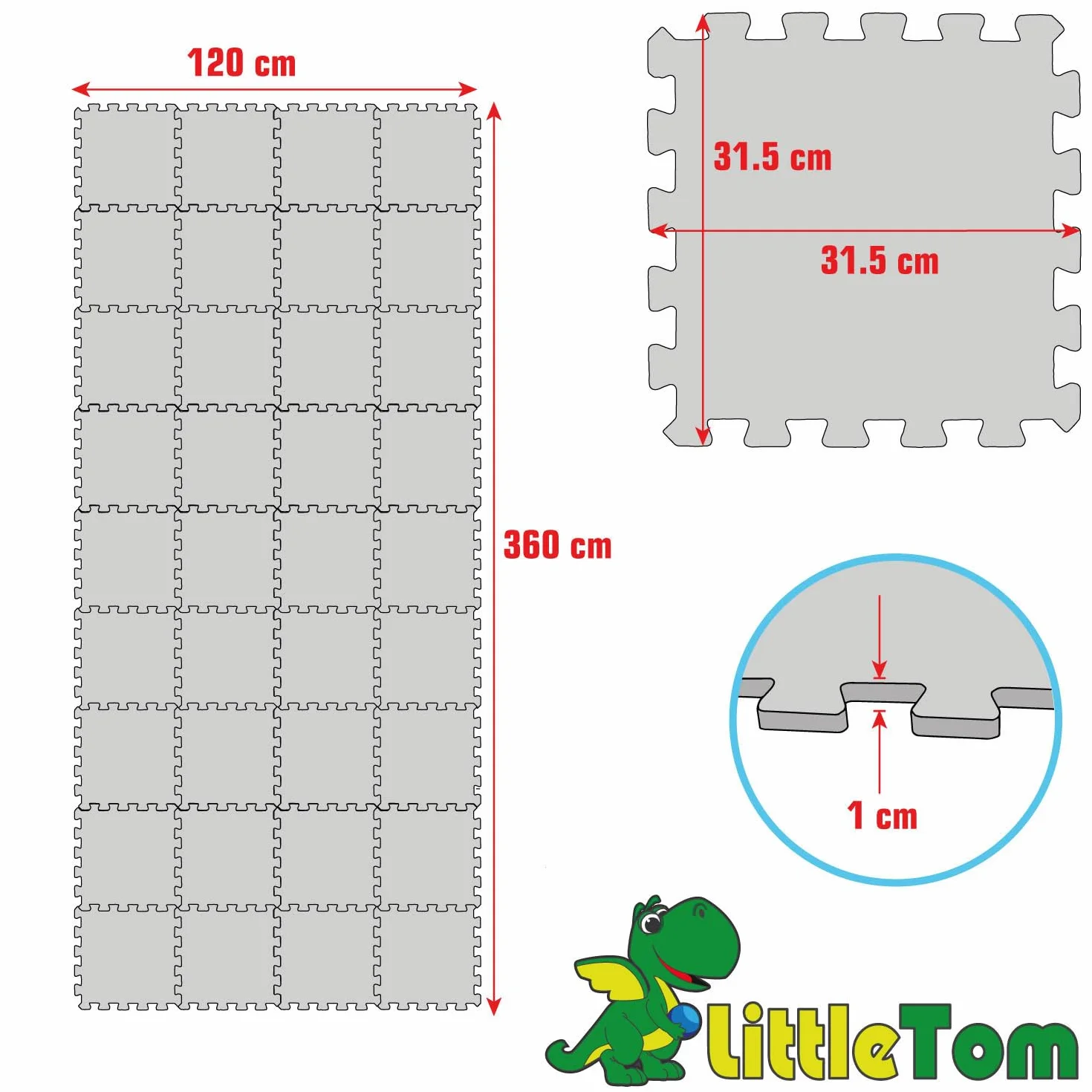 LittleTom 36 Piezas Alfombra Bebé desde el Primer Mes - 30x30 cm Colchoneta de Espuma EVA Acolchada - Superficie Puzzle Antideslizante para Niños Pequeños - Suelo Protector para la Habitación Infantil