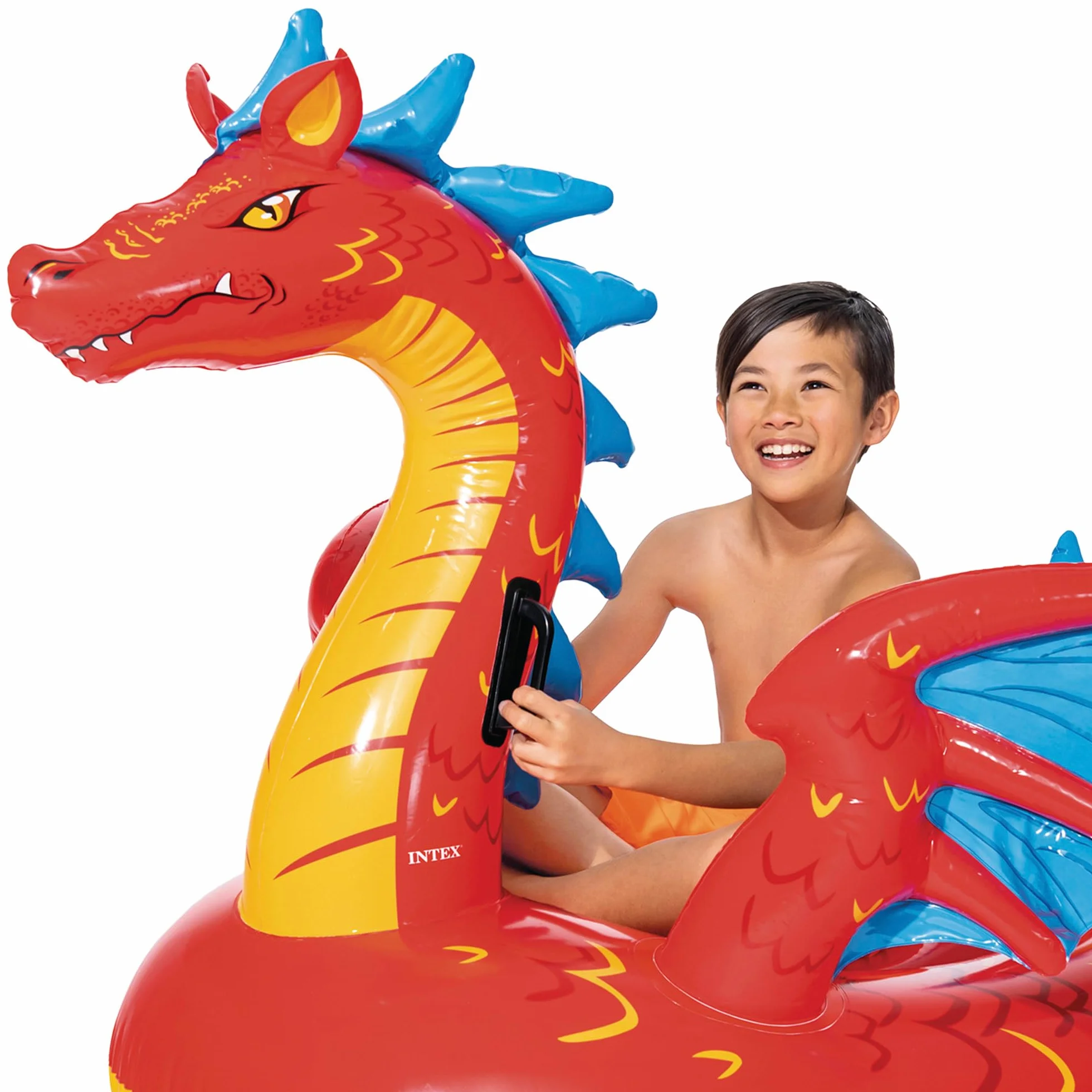 Intex, Flotador Hinchable, 198x173 cm, Diseño dragón, Incluye Parche reparación, Colchoneta con 2 Asas, con 2 cámaras de Aire, Colchonetas de Piscina, Hinchables Playa, Juguete Agua (57577)