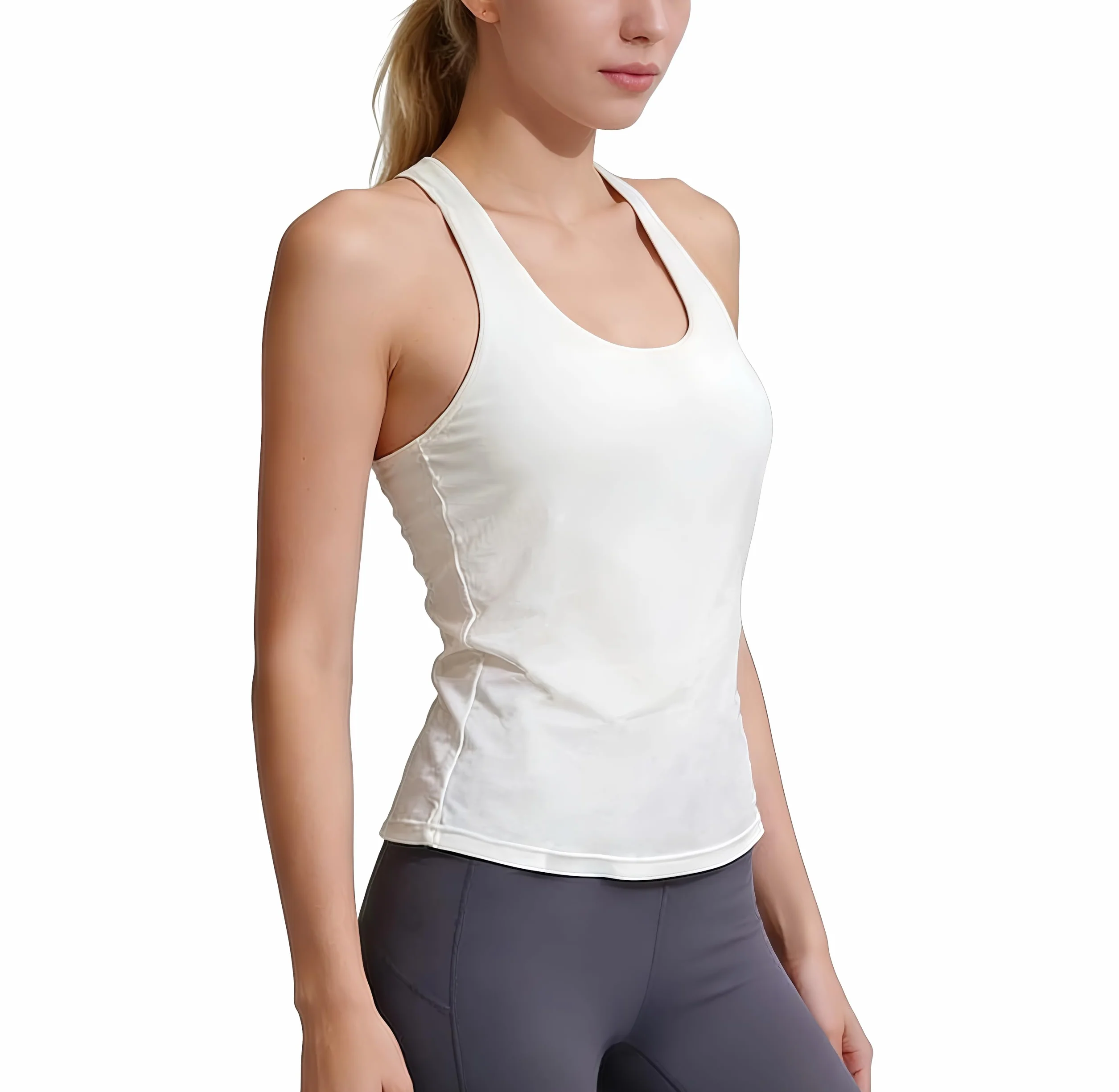 MGGMOKAY Top Yoga Mujer Espalda Descubierta Sujetador Integrado 2 en 1 Camiseta Deportiva