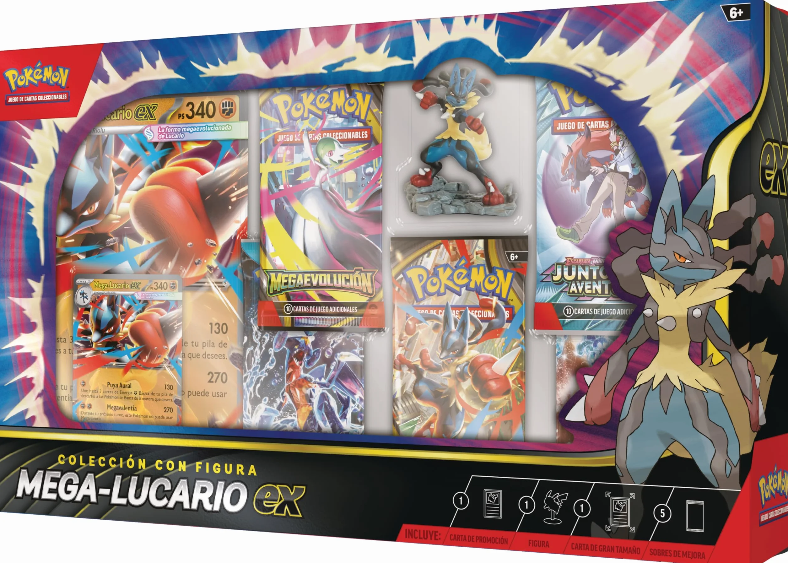Pokémon JCC Colección Figura Mega-Lucario ex Carta Holográfica Sobres Mejora