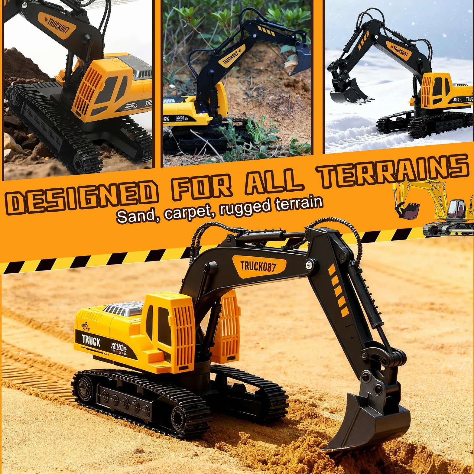 2,4 GHz Excavadora Teledirigido,1:24 Excavadora Juguete Teledirigido,Excavadora Control Remoto,Grua Teledirigi-da,Gruas de Juguete,con Luces y Música,Juguet Construcción Regalo Cumpleaños (C)