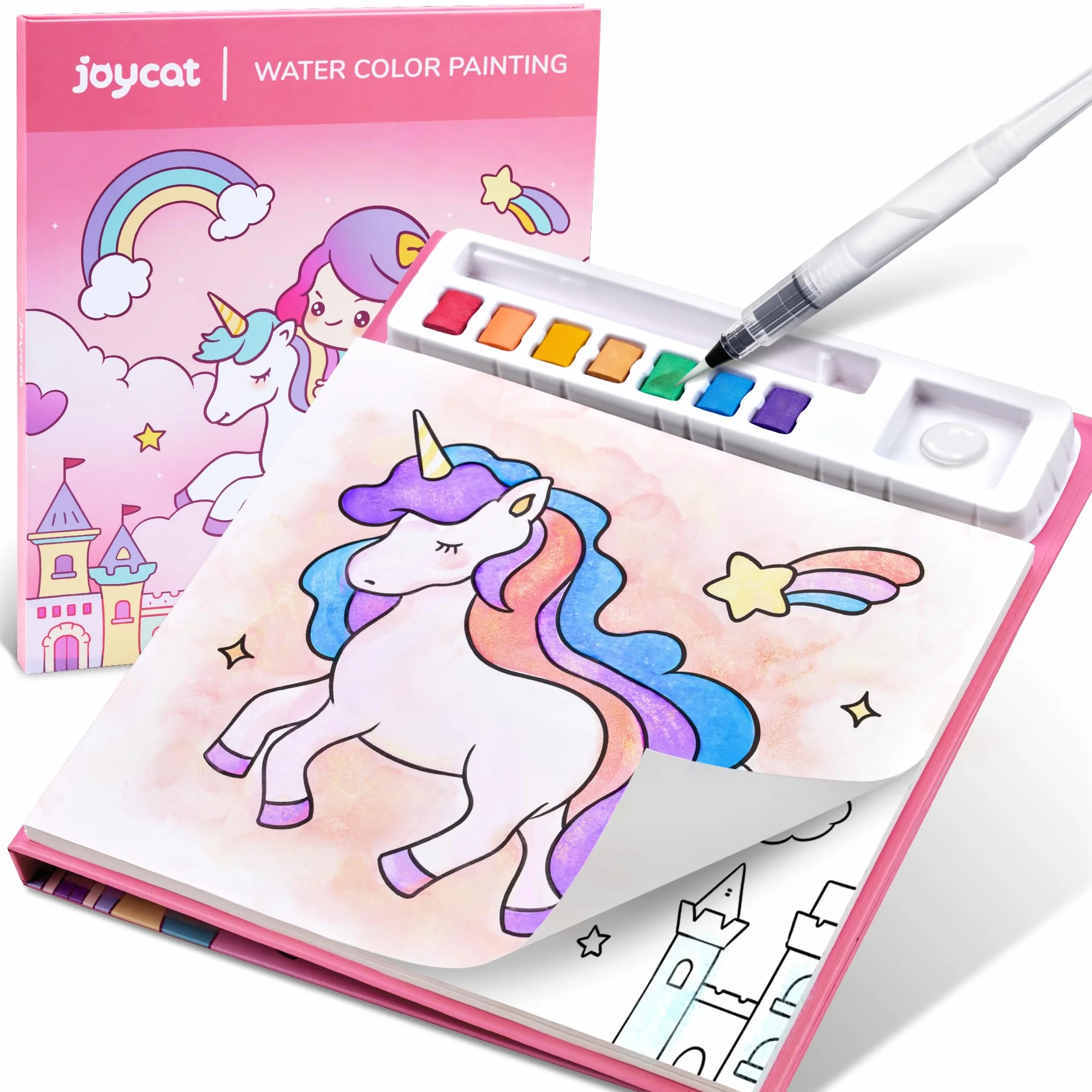 JoyCat Libro para colorear con acuarelas para niños pequeños a partir de 3-8 años, juego de acuarela para arte y manualidades, juguete educativo como regalo de cumpleaños para niños y niñas