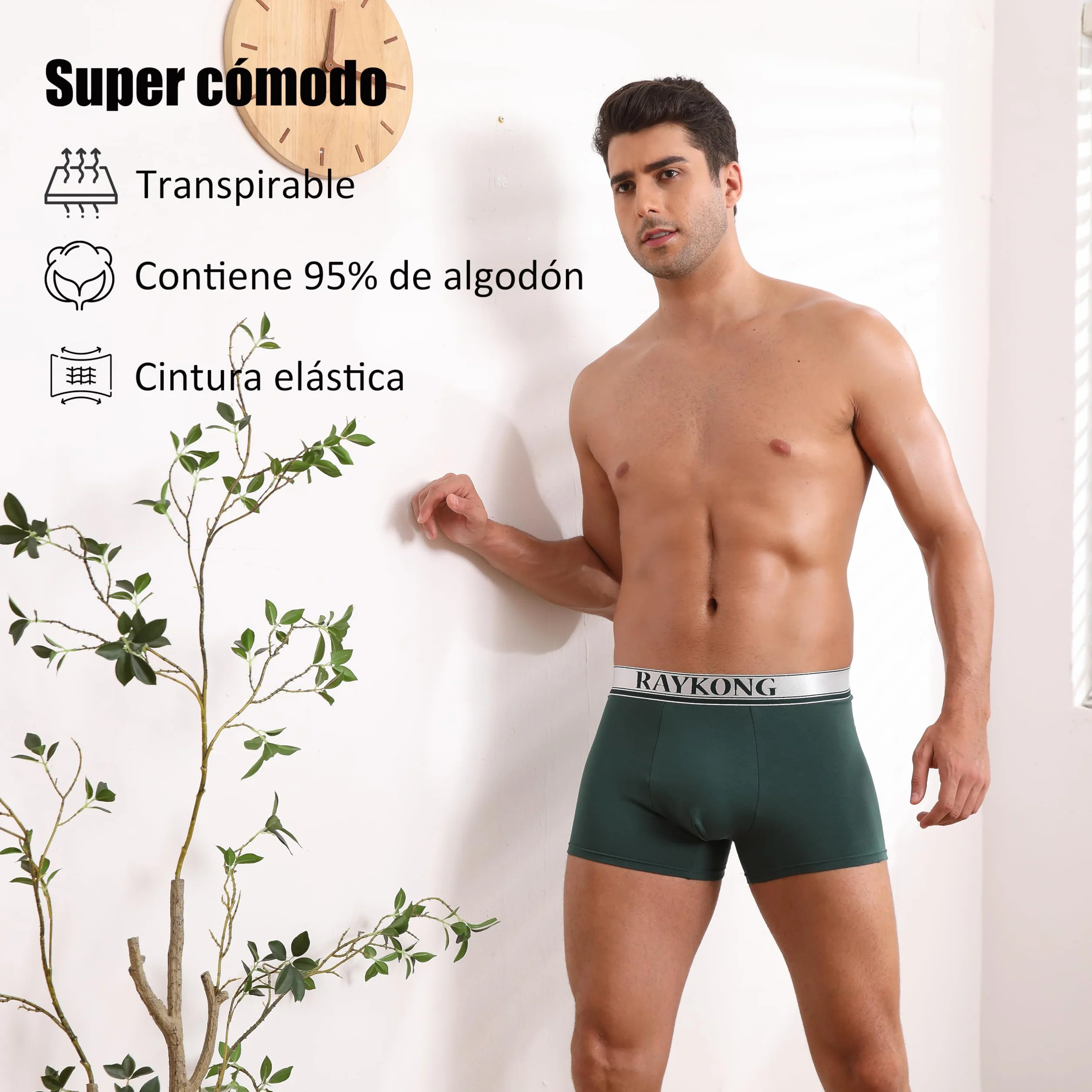 RAYKONG Calzoncillos bóxer Hombre 95% algodón Pack 6 Ropa Interior Transpirable