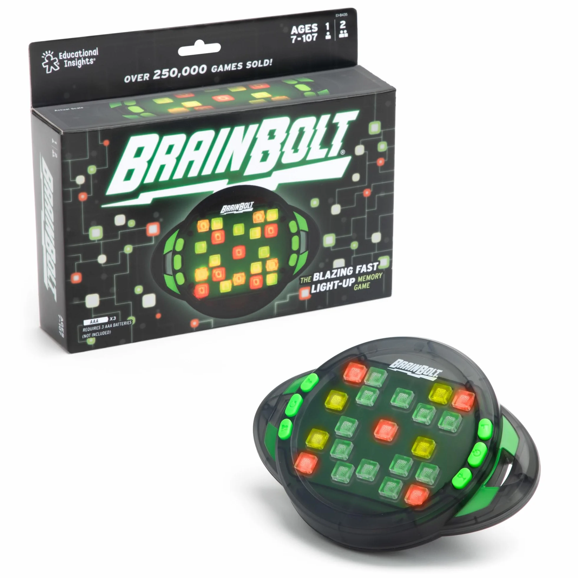 Learning Resources BrainBolt – Juego Electrónico de Memoria con Luces LED – Entrena Secuencias, Concentración y Agilidad Mental – Niños y Adultos 7+ Años