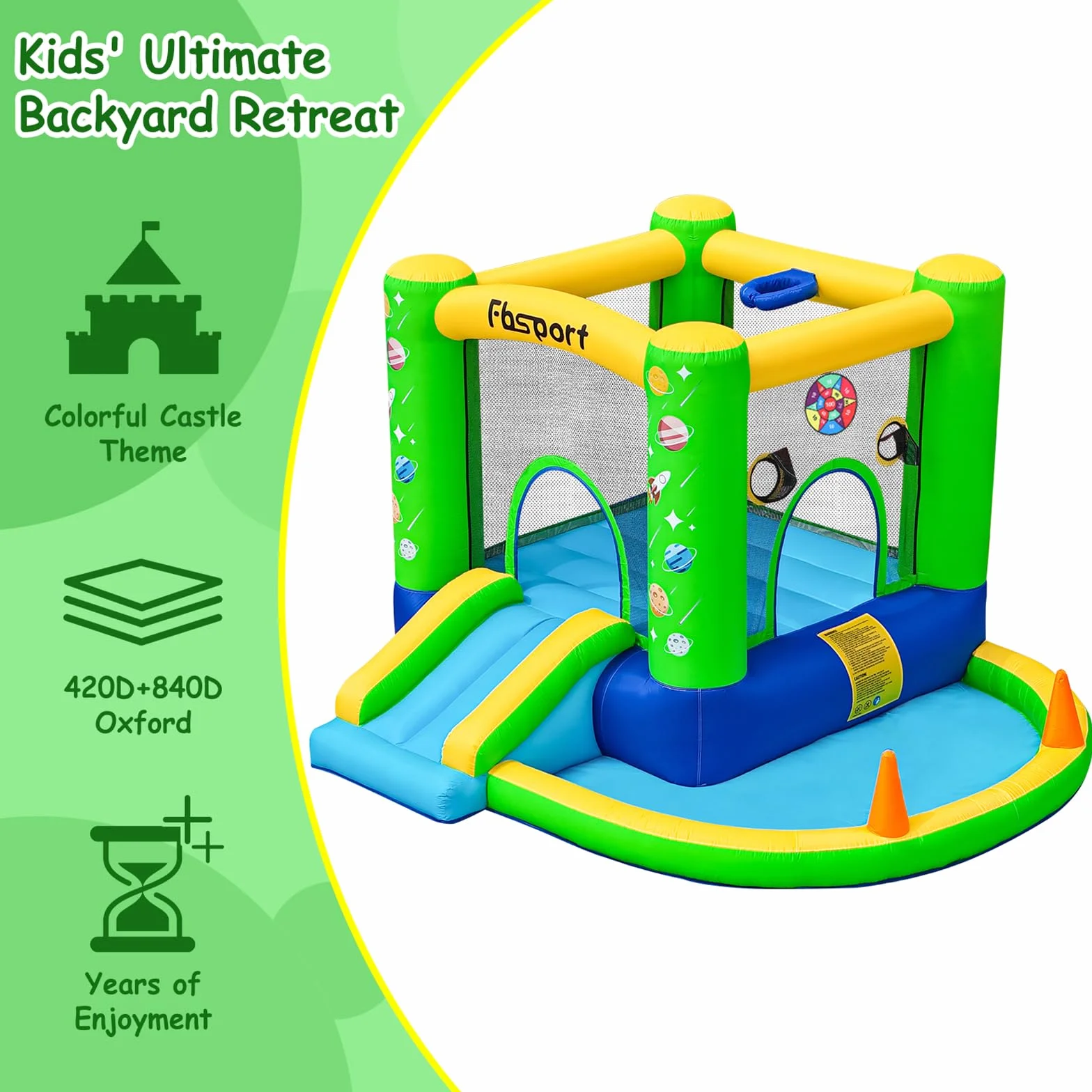 castillo hinchable para niños castillo hinchable acuatico de agua con Ventilador tobogán seco y de Agua, Adecuado para niños, Castillo Children's Bouncy para Uso Interior o Exterior 285 x 254 x 165 cm