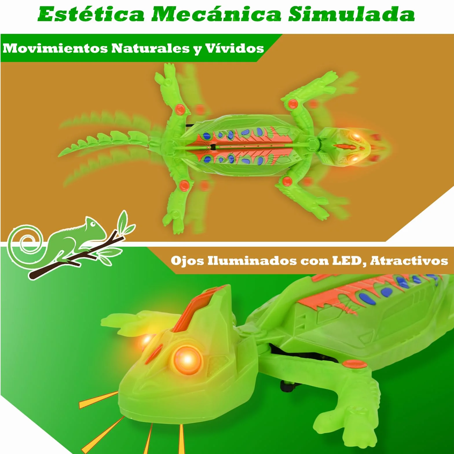 Wall Crawler Gecko, Lagarto Teledirigido para arrastrarse en Suelos y Paredes, con Ojos LED Brillantes, Fácil de controlar, Robot Control Remoto Recargable, Juguetes Niños 4 Años (Lagarto)