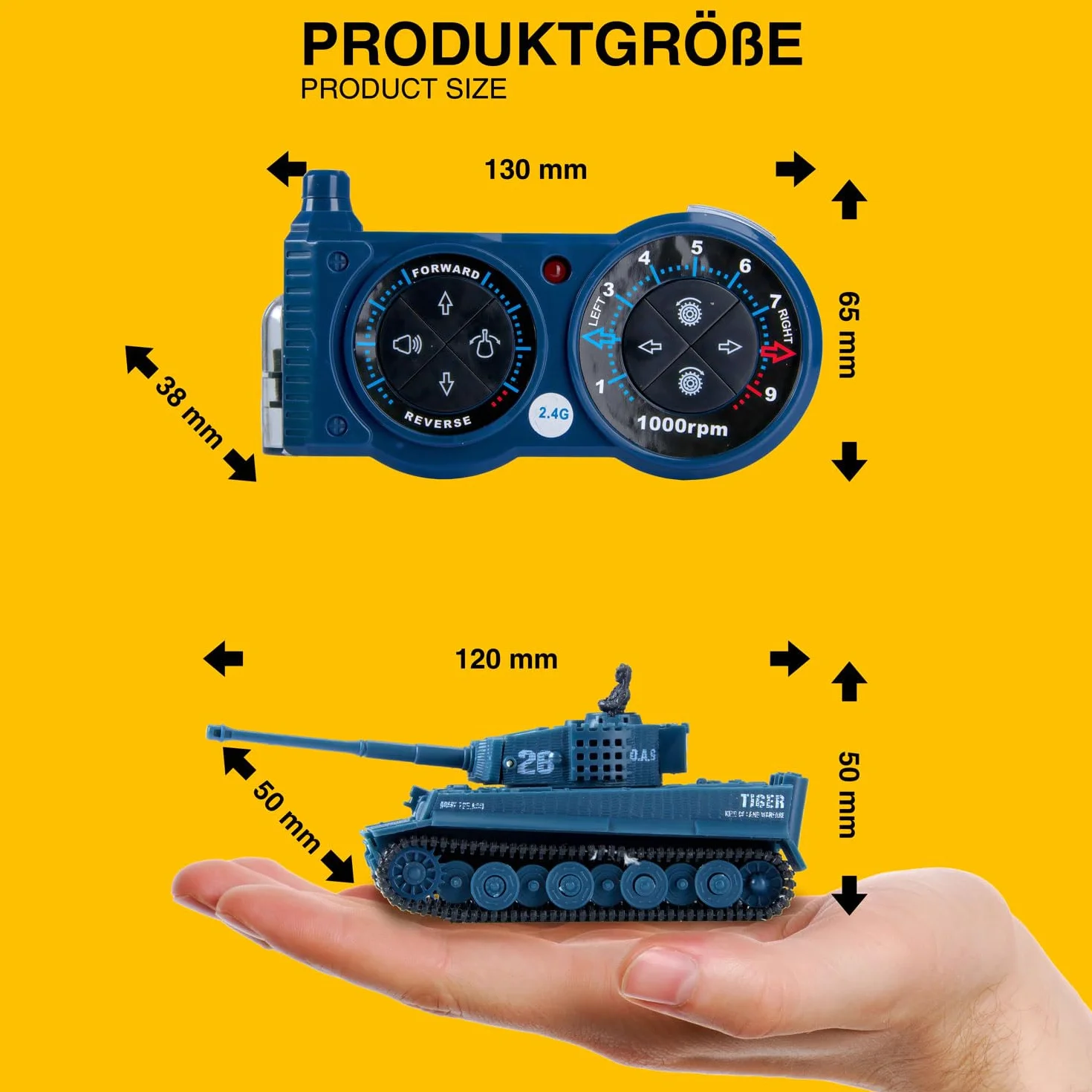 Tanque teledirigido Mini RC German Tiger I – Modellbau R/C Battletank con función de disparo, sonido y luz – escala 1:72 (1 x Mini RC Tanque)