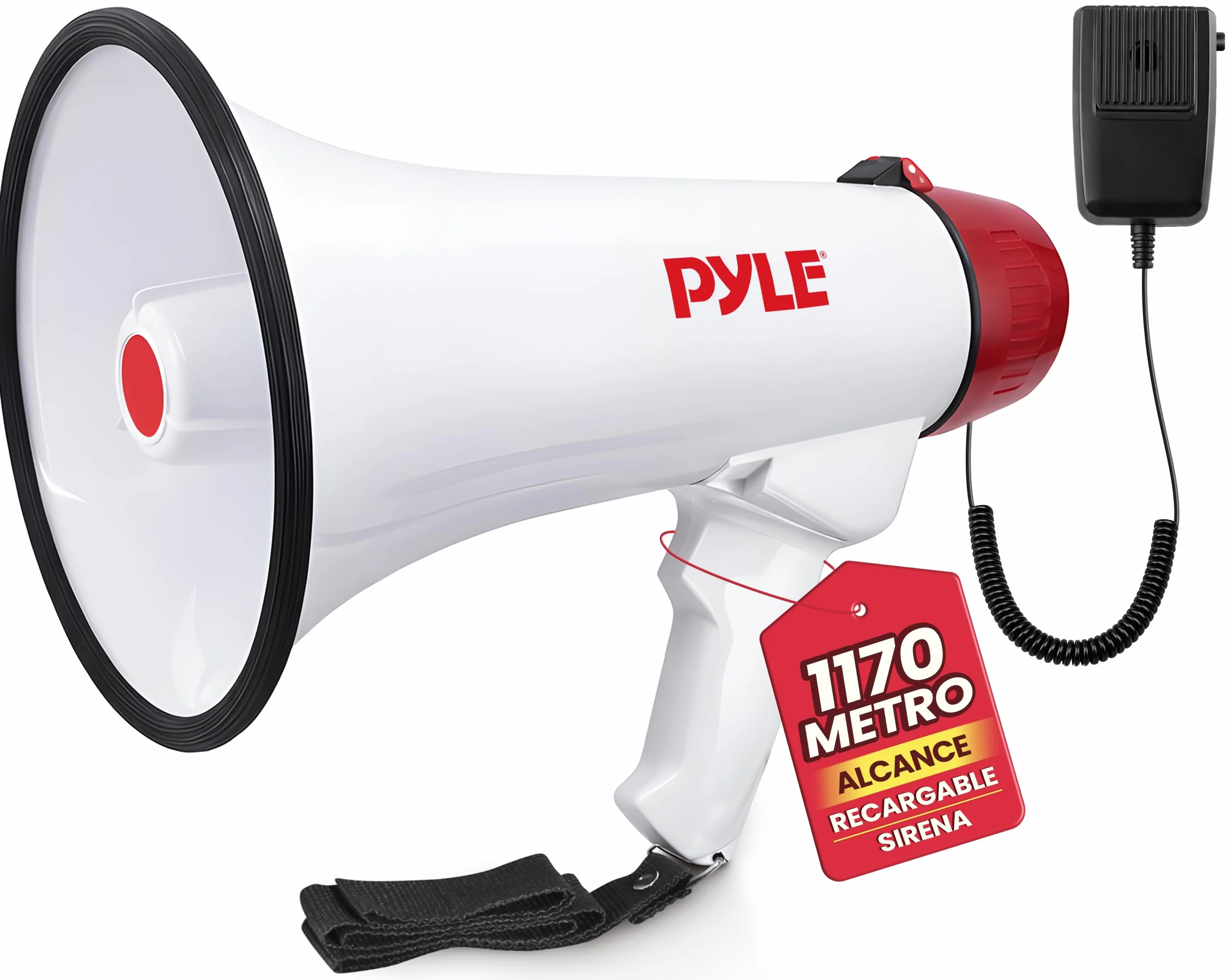 Pyle Megafono Portatil Sirena Control de Volumen Microfono Interiores Exteriores