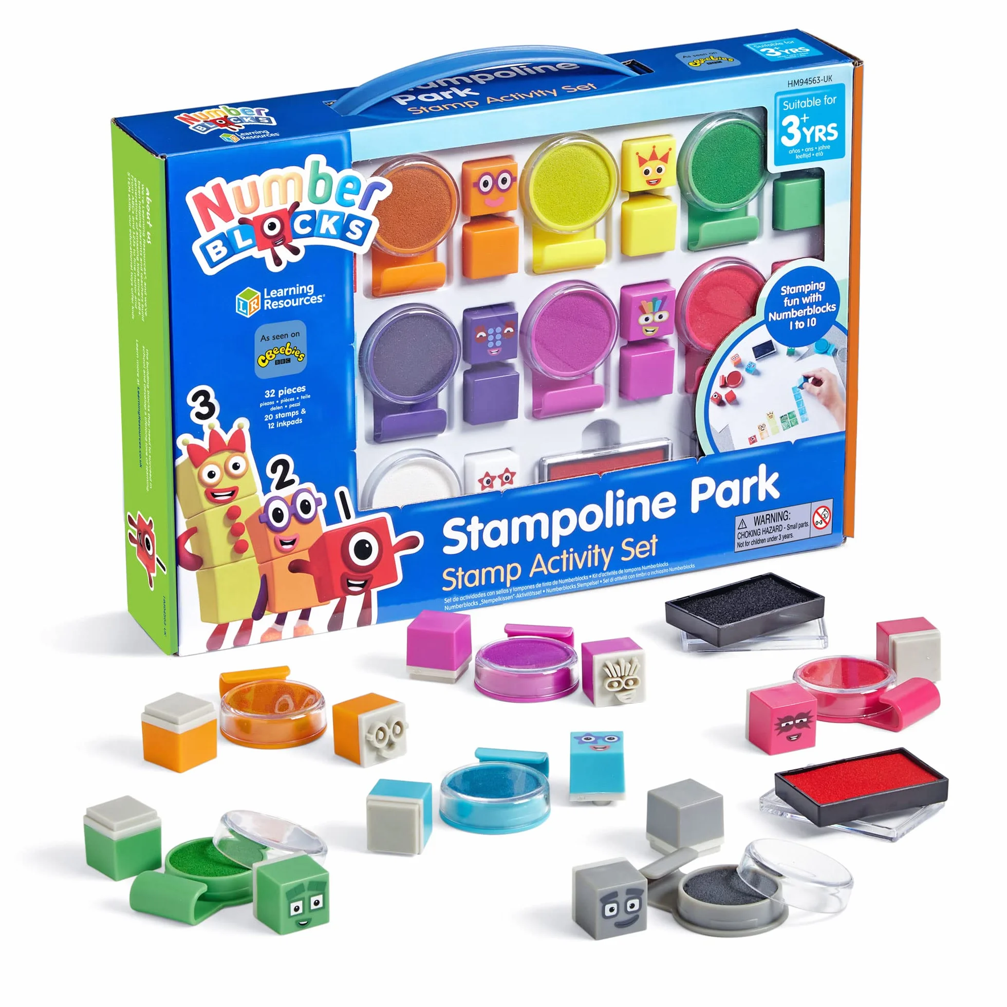 Learning Resources Set de Sellos Numberblocks – Parque de Stampolines con 32 Piezas – Tinta Lavable y Manualidades Creativas – Juguete Educativo para Niños 3+ Años