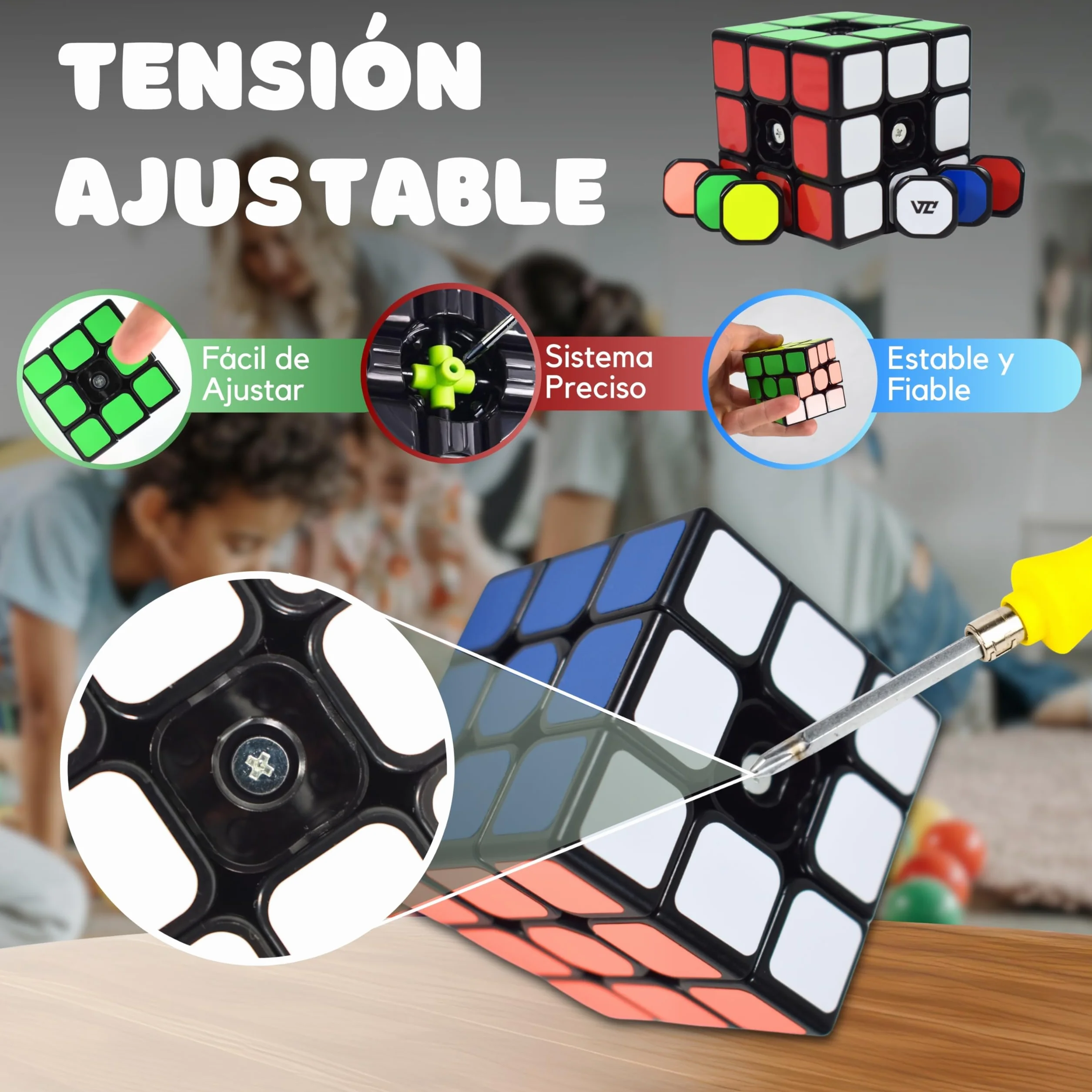 Cubo Mágico 3x3 Velocidad, Puzzle De Gran Resistencia, Speed Cube Rompecabezas Educativo para Niños Y Adultos, Tensión Ajustable, Adhesivos De Fibra De Carbono, 5.5 cm