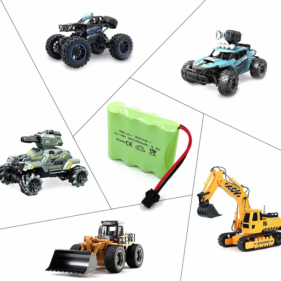 Batería Recargable NiMH AA, Batería 4.8V 2400mAh RC con Cable de Carga USB para Juguetes de Control Remoto,vehículos Todoterreno y vehículos de Escalada