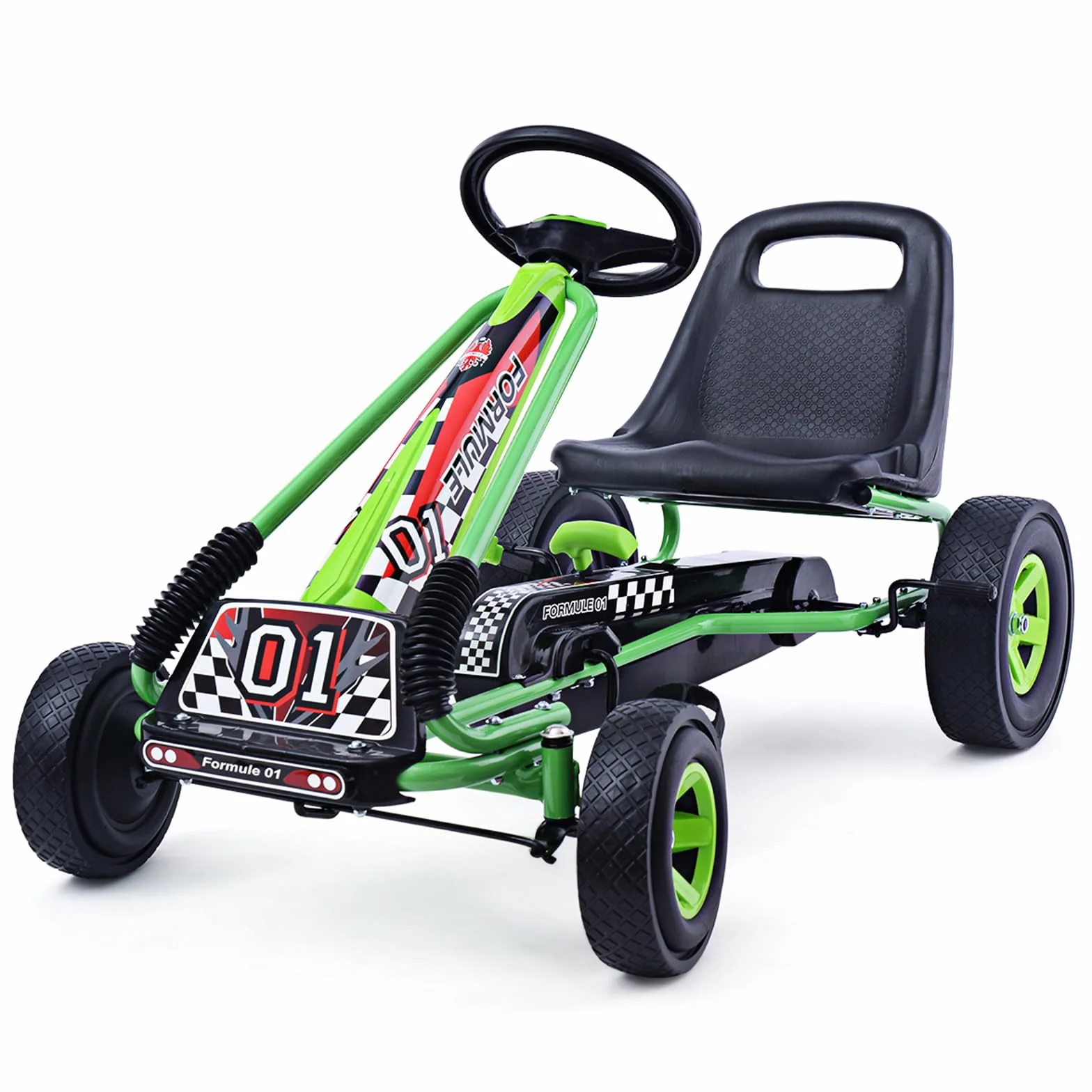 COSTWAY Go Kart Racing para Niños Coche de Pedal Asiento Ajustable con Ruedas de Goma Embrague y Freno Infantil Juguete (Verde)