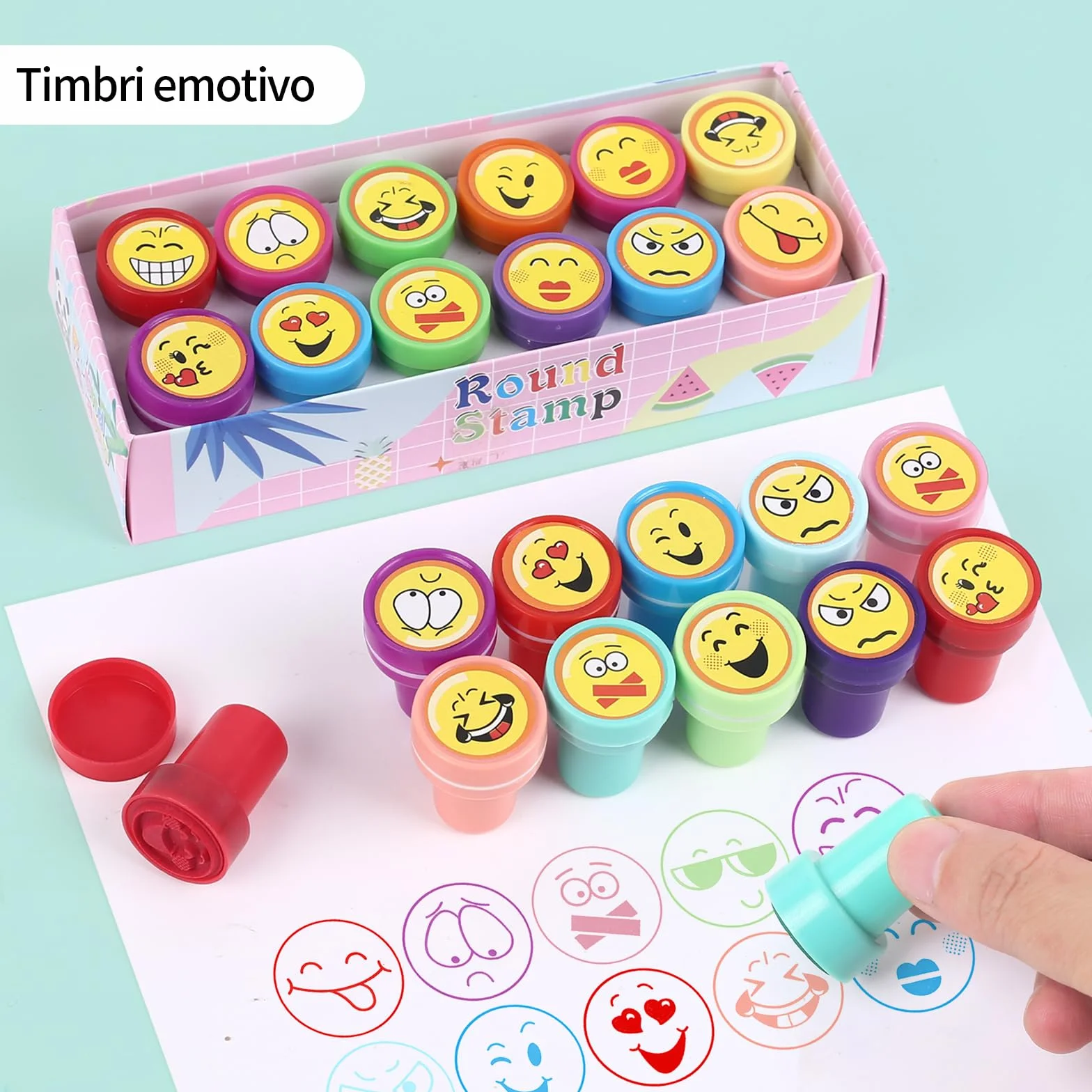 Gudotra 36pcs Sellos para Niños Sellos de Entintado Niños Favor de Fiesta Infantil Regalo de Cumpleaños Cajas de Sorpresas (Emoji)