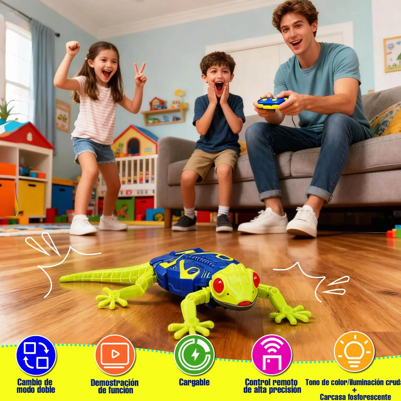 HILKKET Lagartija Teledirigida, Fluorescente RC Lagarto con Ojos Led Luminosos, Lagarto Trepador Paredes Movimientos Realistas, Gecko Radio Control, Reyes, Cumpleaños para Niños