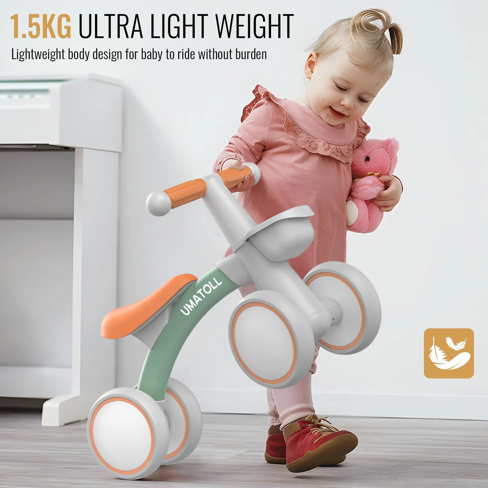 Umatoll Bicicleta sin Pedales para Niños 1 Año Equilibrio, Bici Bebe con Canasta, Verde