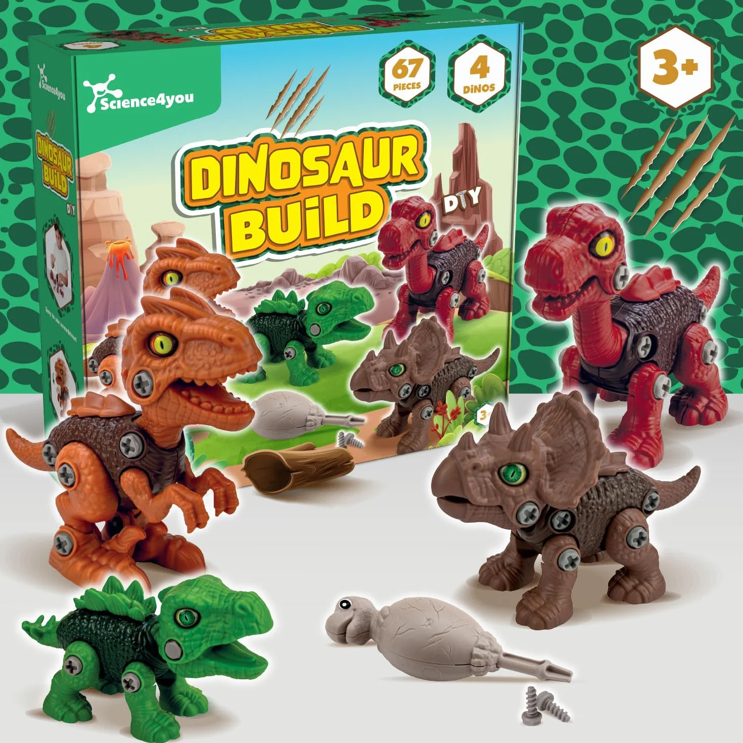 Science4you Dinosaurios Juguetes 4 en 1 – 67 Piezas, Construcción Montar Desmontar para Niños 3 4 5+ Años