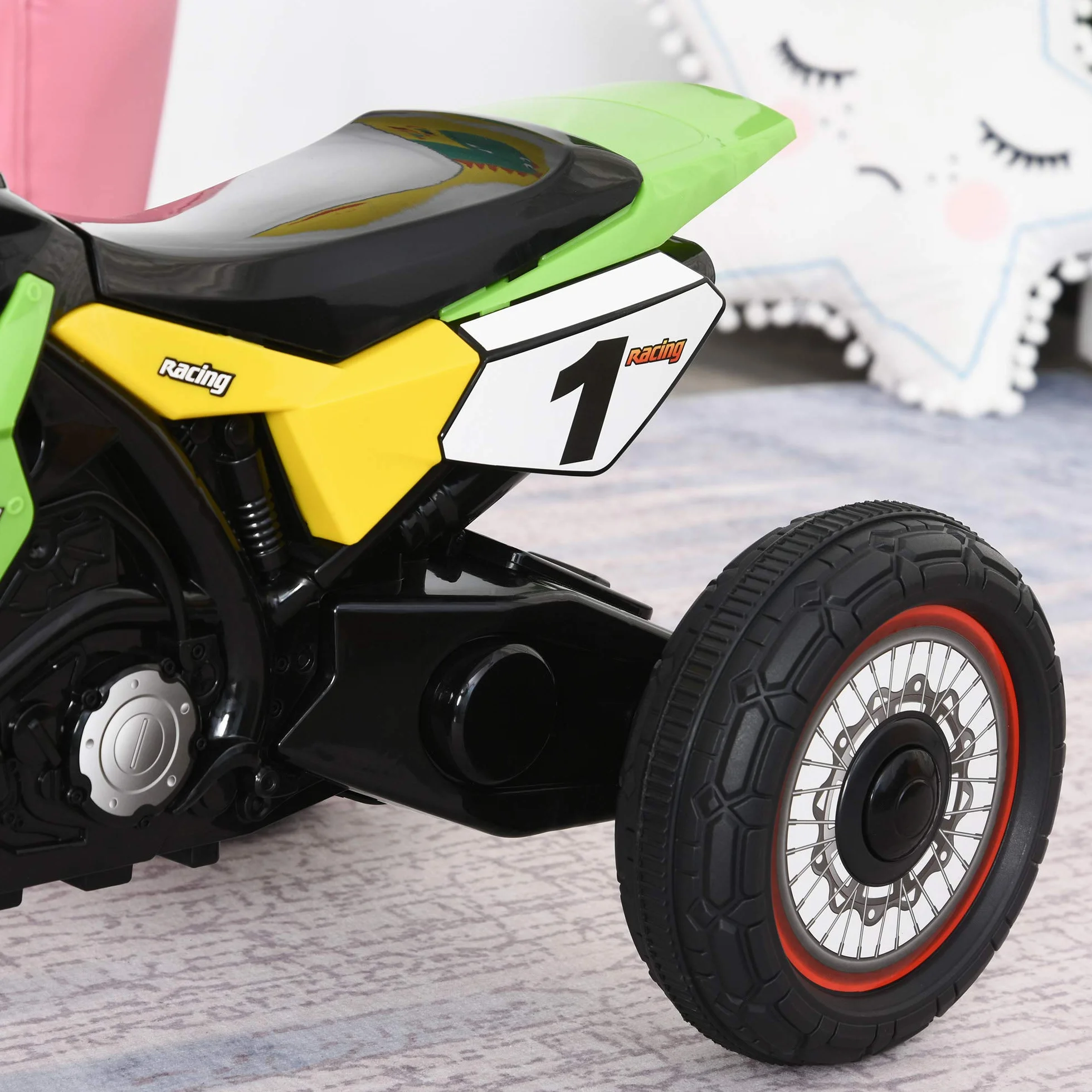HOMCOM Moto Correpasillos para Niños de 18-36 Meses Triciclo para Niños Triciclo Infantil con 3 Ruedas Luces y Músicas Carga 20 kg 71x40x51 cm Verde