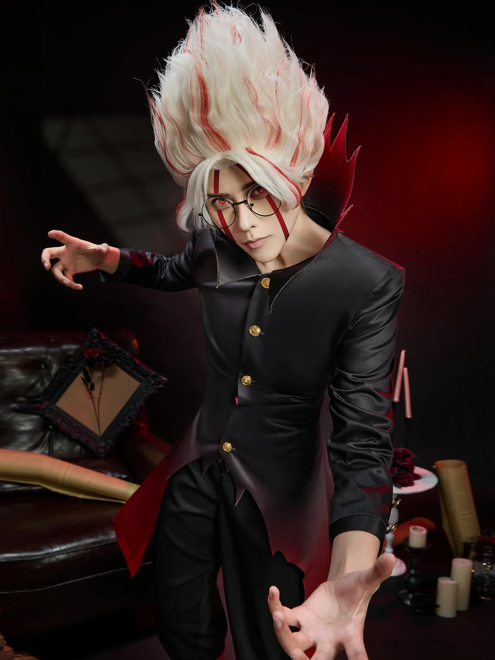 Cosplay.fm Disfraz de anime para hombre, uniforme y pantalones con cinturón