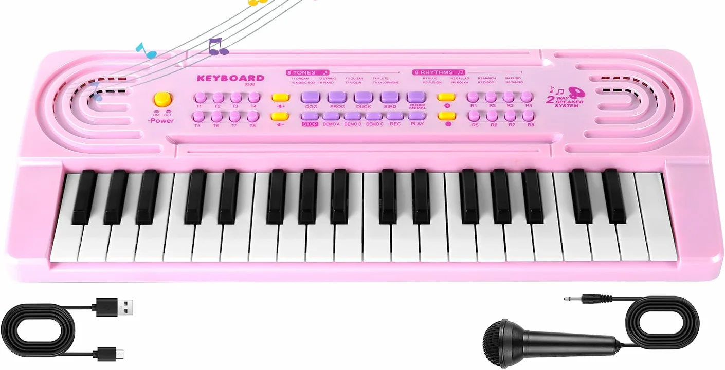 Teclado Electrónico Piano Infantil, 37 Teclas Teclado Multifunción Portátiles con MicróFono, Organo Electronico Piano Musical Regalo para de Niños y Niñas para Niños 3+ Años, Seguro y Duradero
