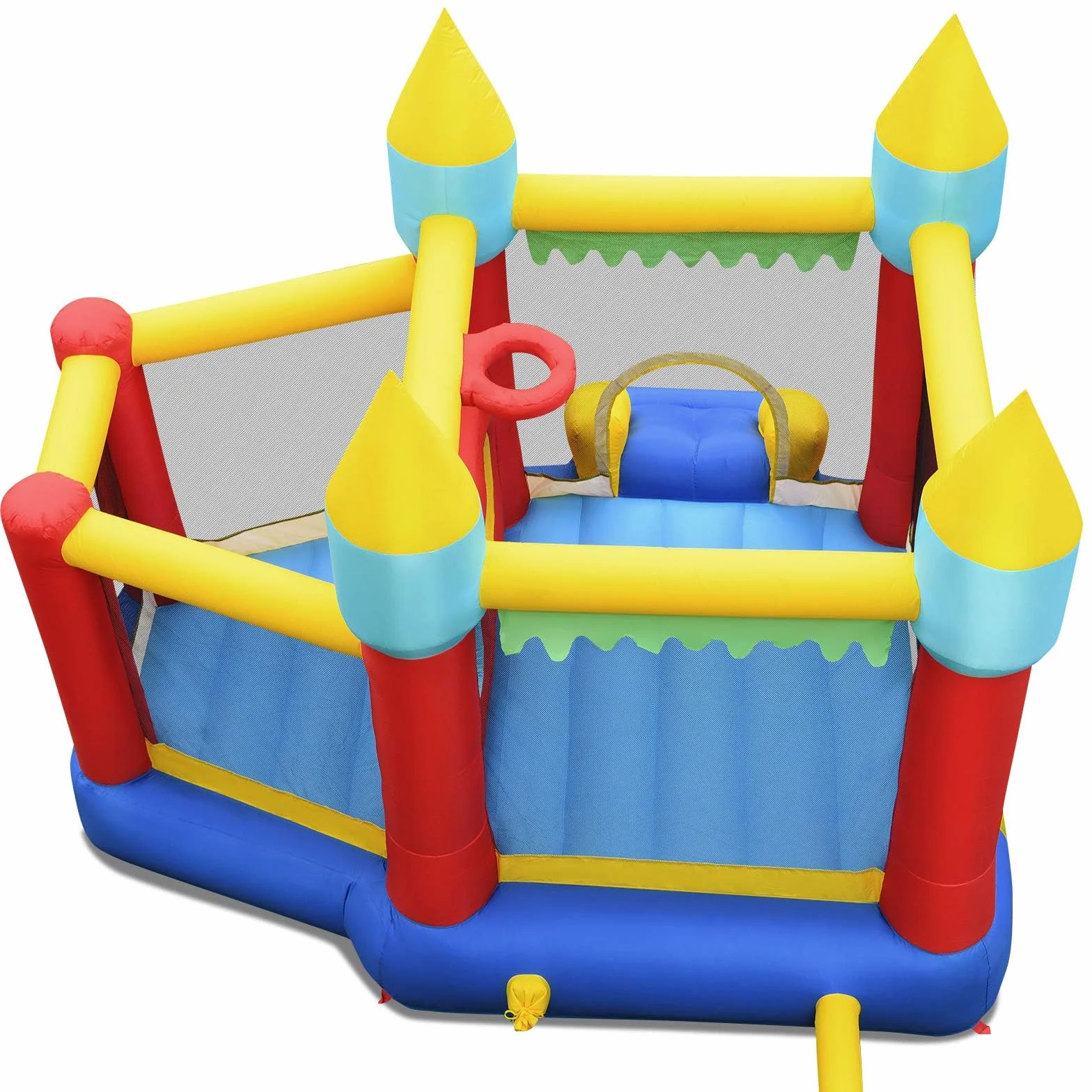 COSTWAY Castillo Hinchable con Tobogán, Castillo Inflable de 301x313x165cm para Niños de 3 a 10 años, con 100 Bolas Oceánicas, Kit de Reparación y Bolsa de Transporte (con Soplador de 480 W)