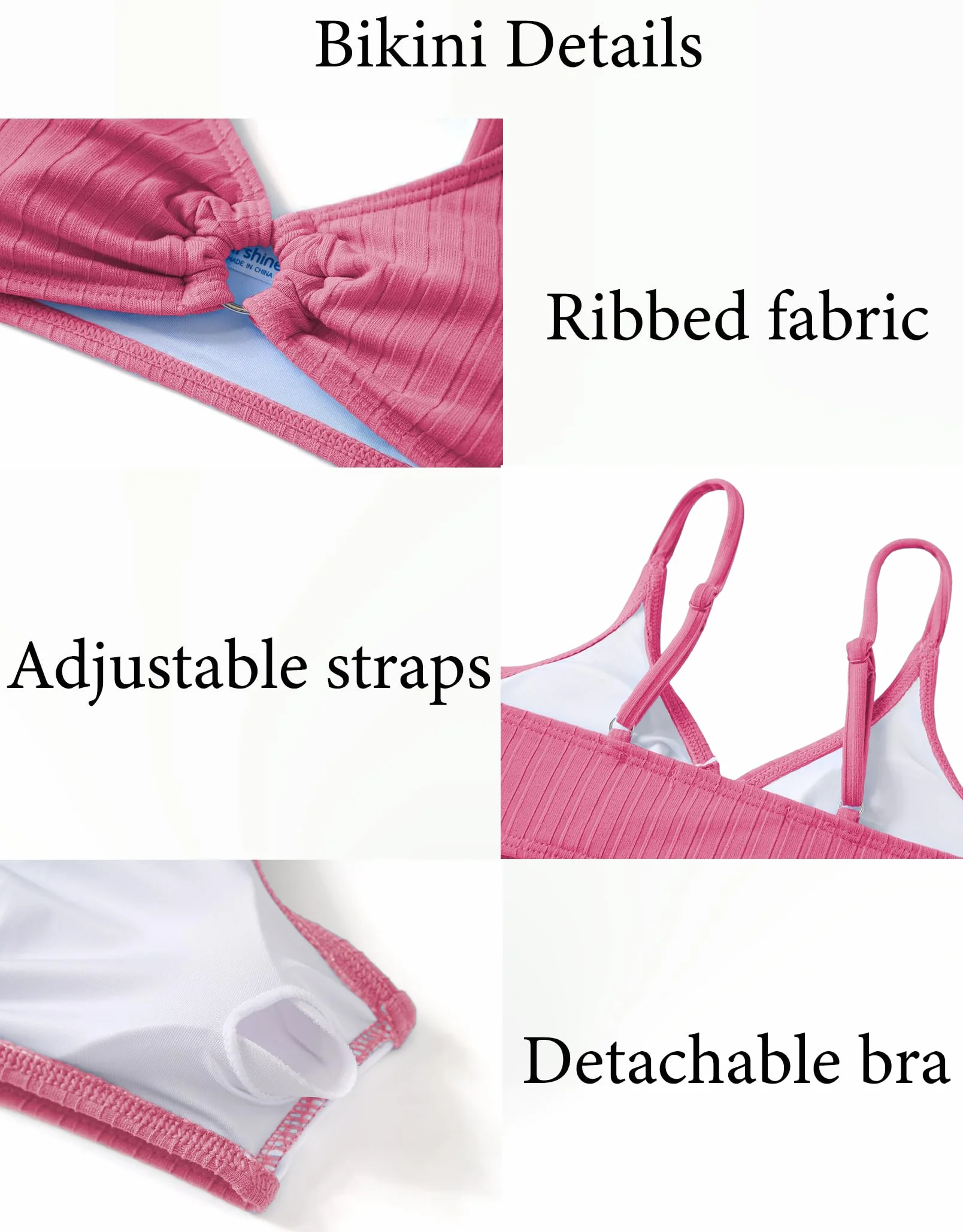 Arshiner Niñas Traje de Baño Dos Piezas Bikini Set Verano Color Sólido Ajustable 7-15 Años