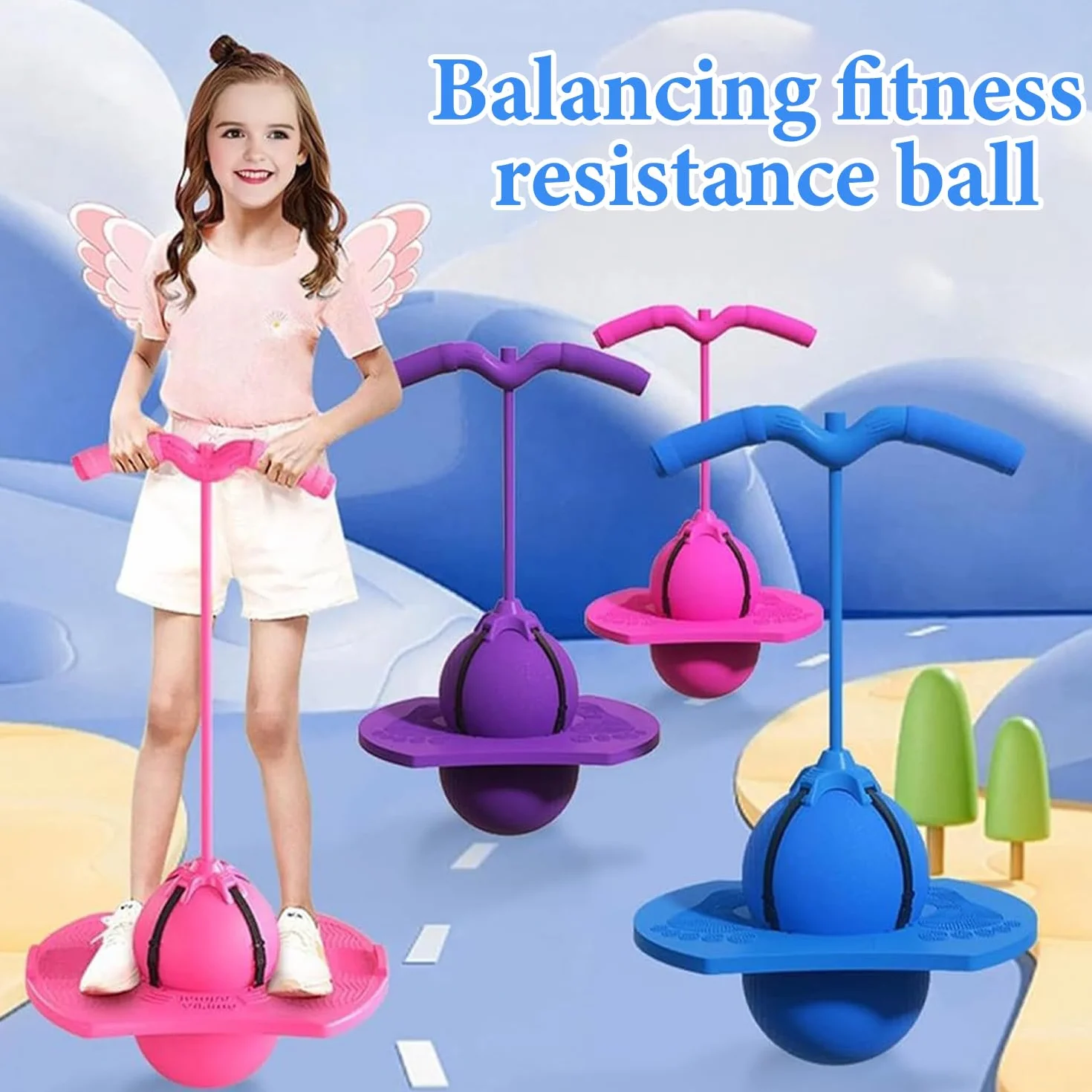 Balón de Salto Equilibrado para Niños, Pelota Pogo con Mango, Antideslizante, Juguete Deportivo para Casa, Jardín, Juego y Ejercicio Físico (Rosa)